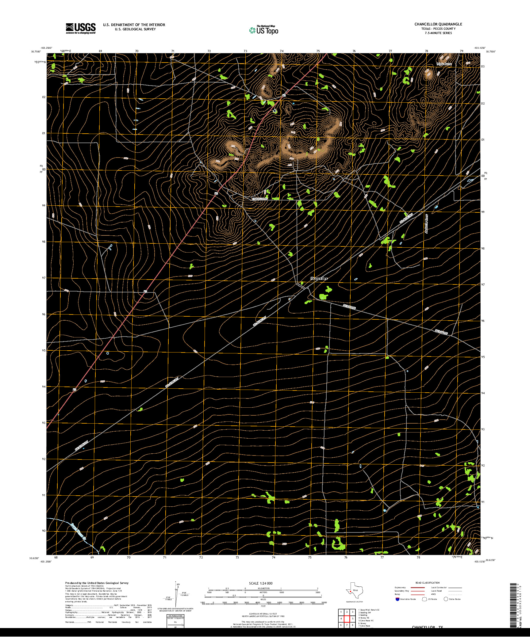 USGS US TOPO 7.5-MINUTE MAP FOR CHANCELLOR, TX 2019