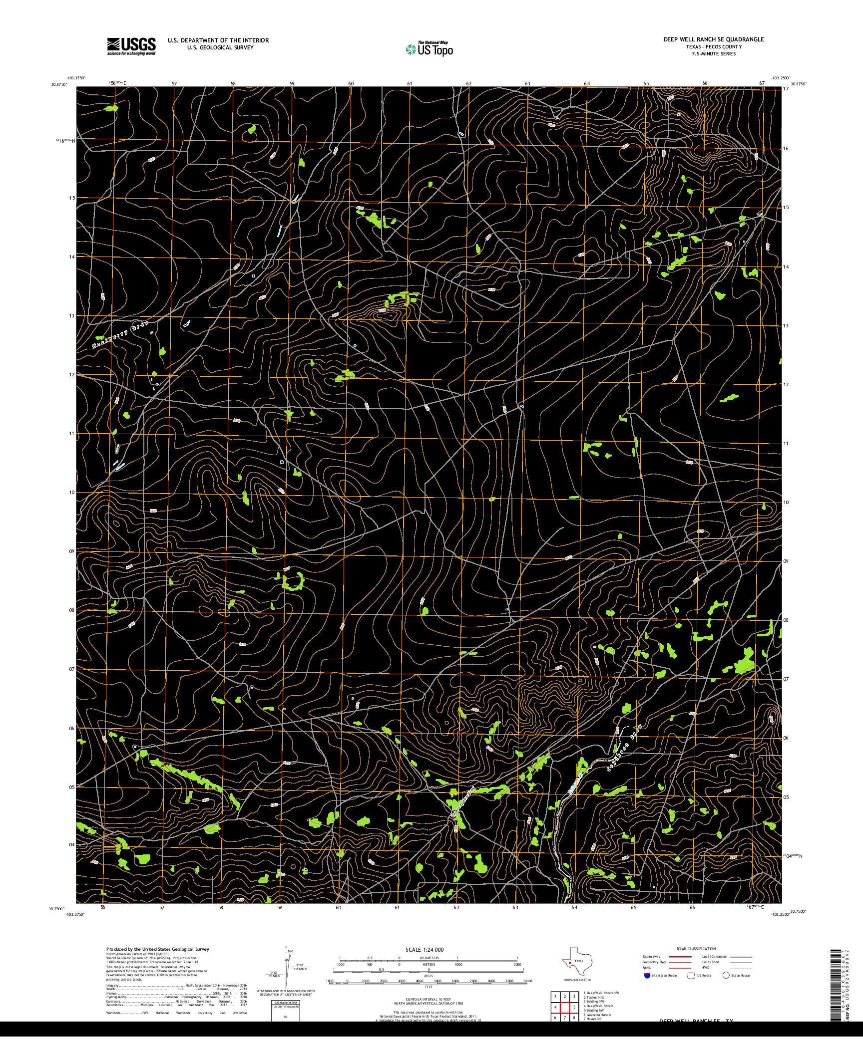 USGS US TOPO 7.5-MINUTE MAP FOR DEEP WELL RANCH SE, TX 2019