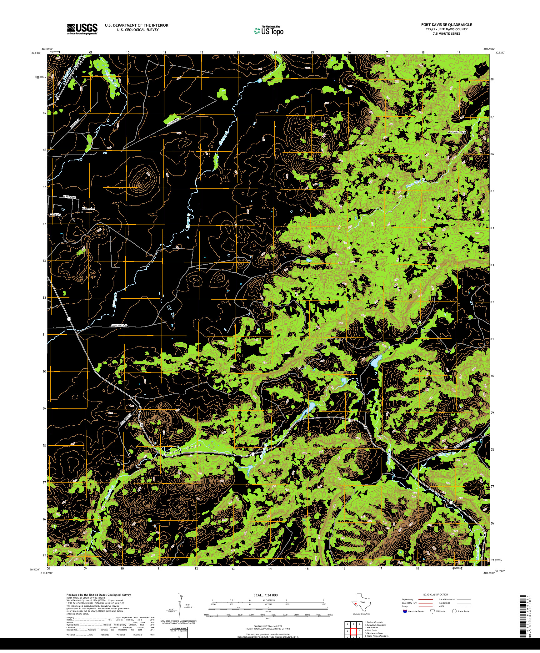 USGS US TOPO 7.5-MINUTE MAP FOR FORT DAVIS SE, TX 2019
