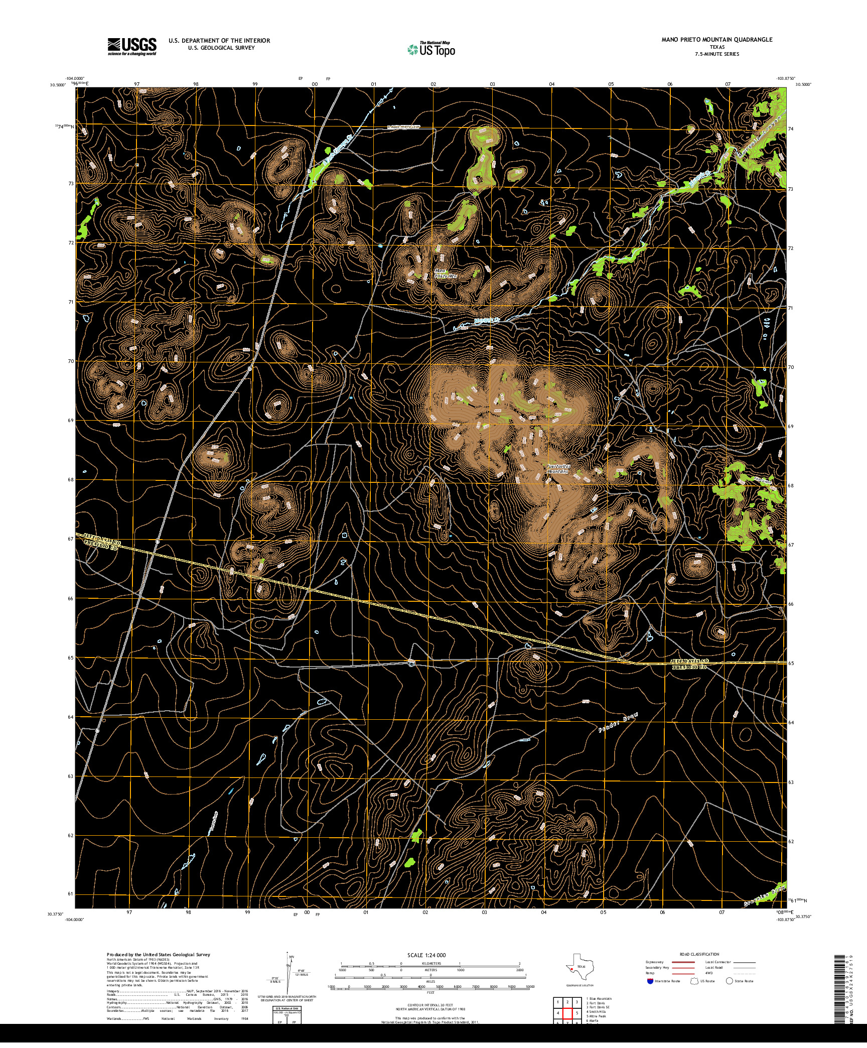 USGS US TOPO 7.5-MINUTE MAP FOR MANO PRIETO MOUNTAIN, TX 2019