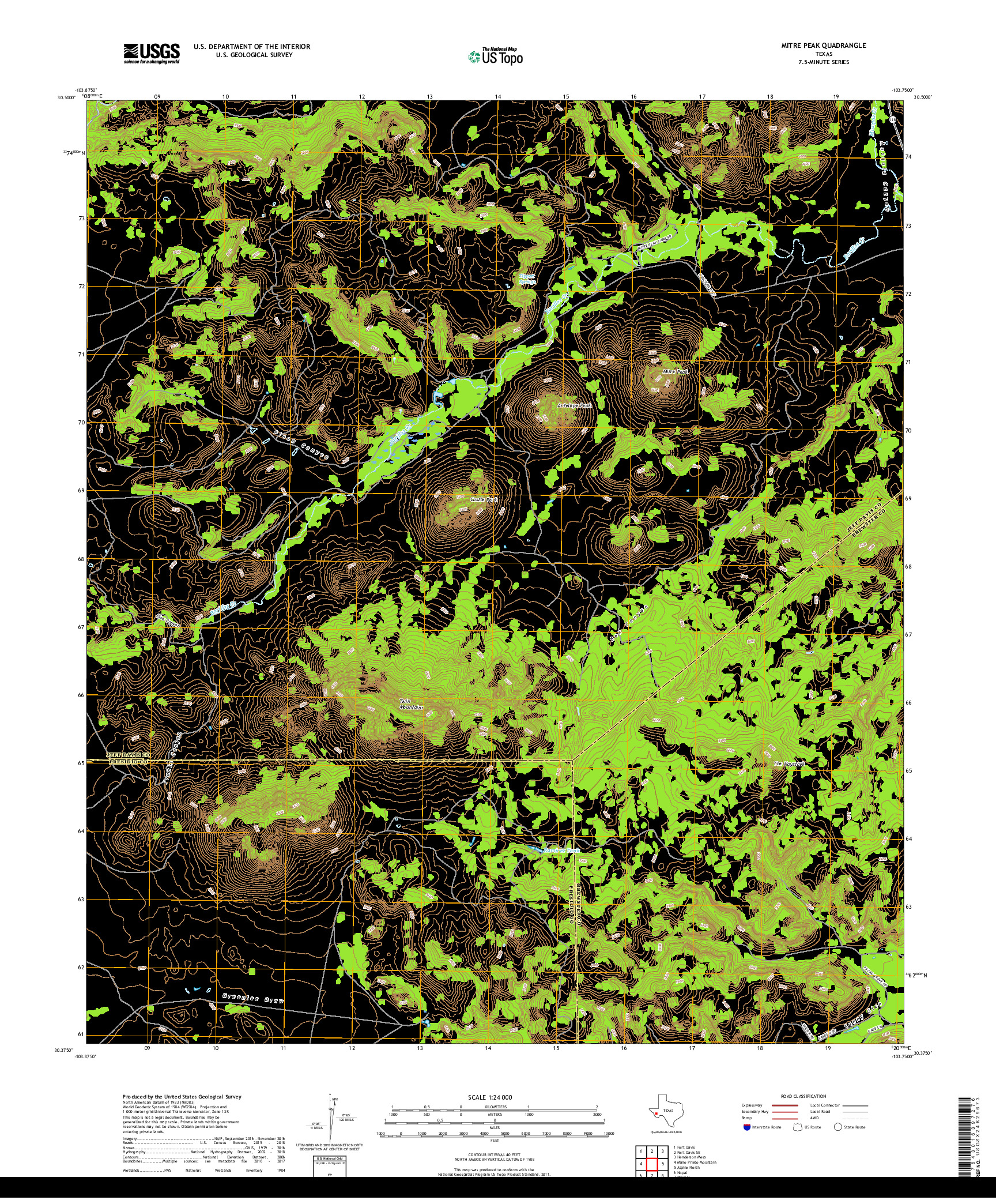 USGS US TOPO 7.5-MINUTE MAP FOR MITRE PEAK, TX 2019