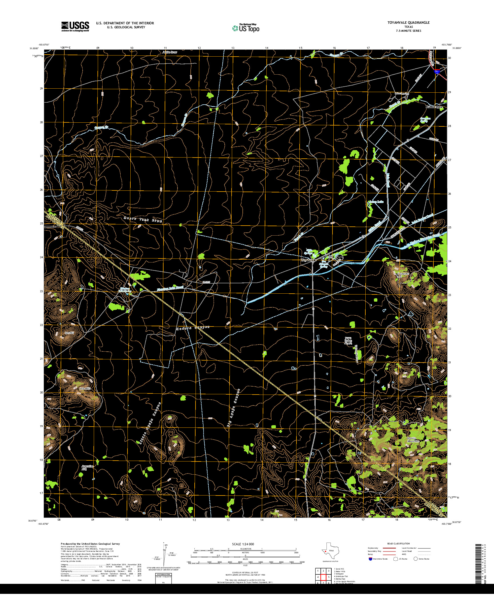 USGS US TOPO 7.5-MINUTE MAP FOR TOYAHVALE, TX 2019