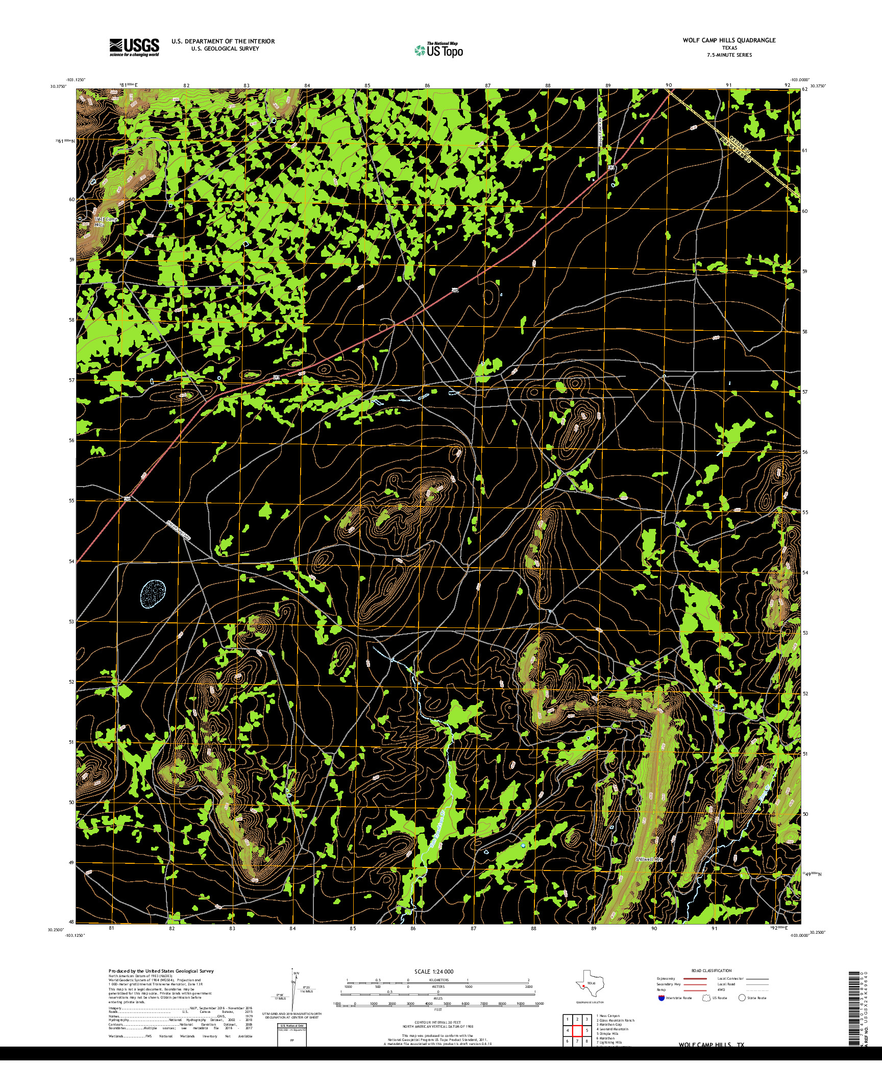 USGS US TOPO 7.5-MINUTE MAP FOR WOLF CAMP HILLS, TX 2019