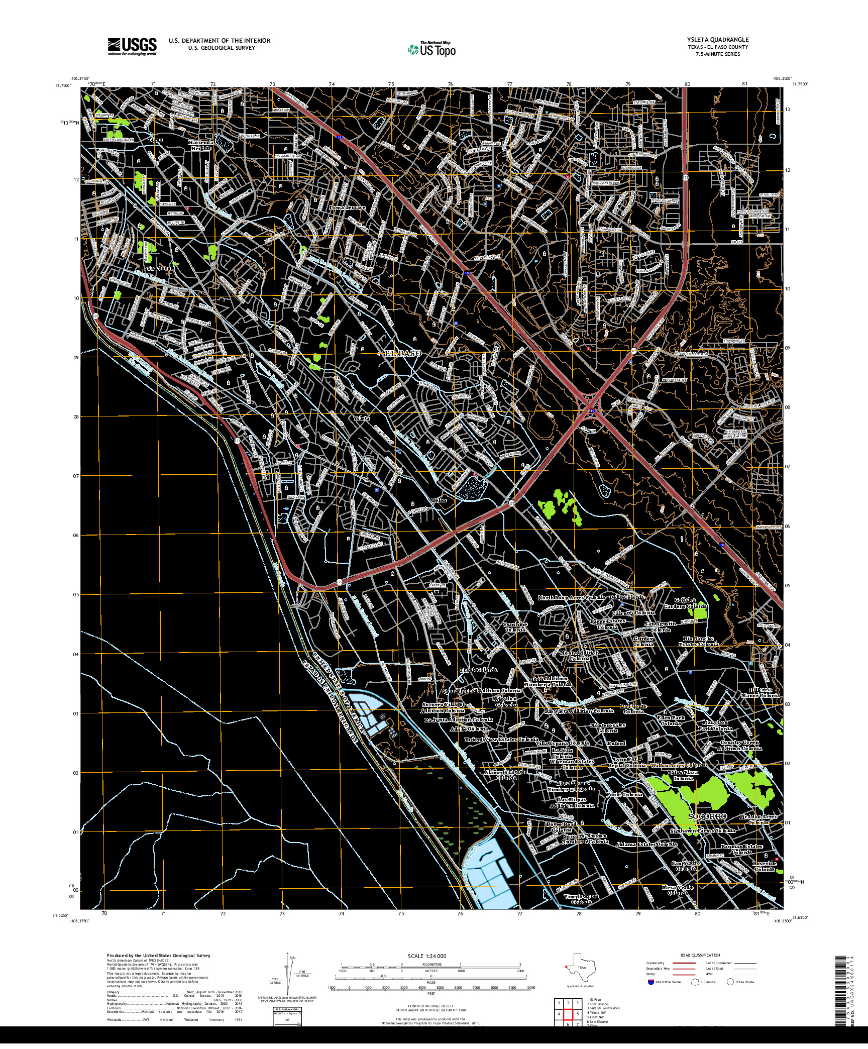 USGS US TOPO 7.5-MINUTE MAP FOR YSLETA, TX,CHH 2019