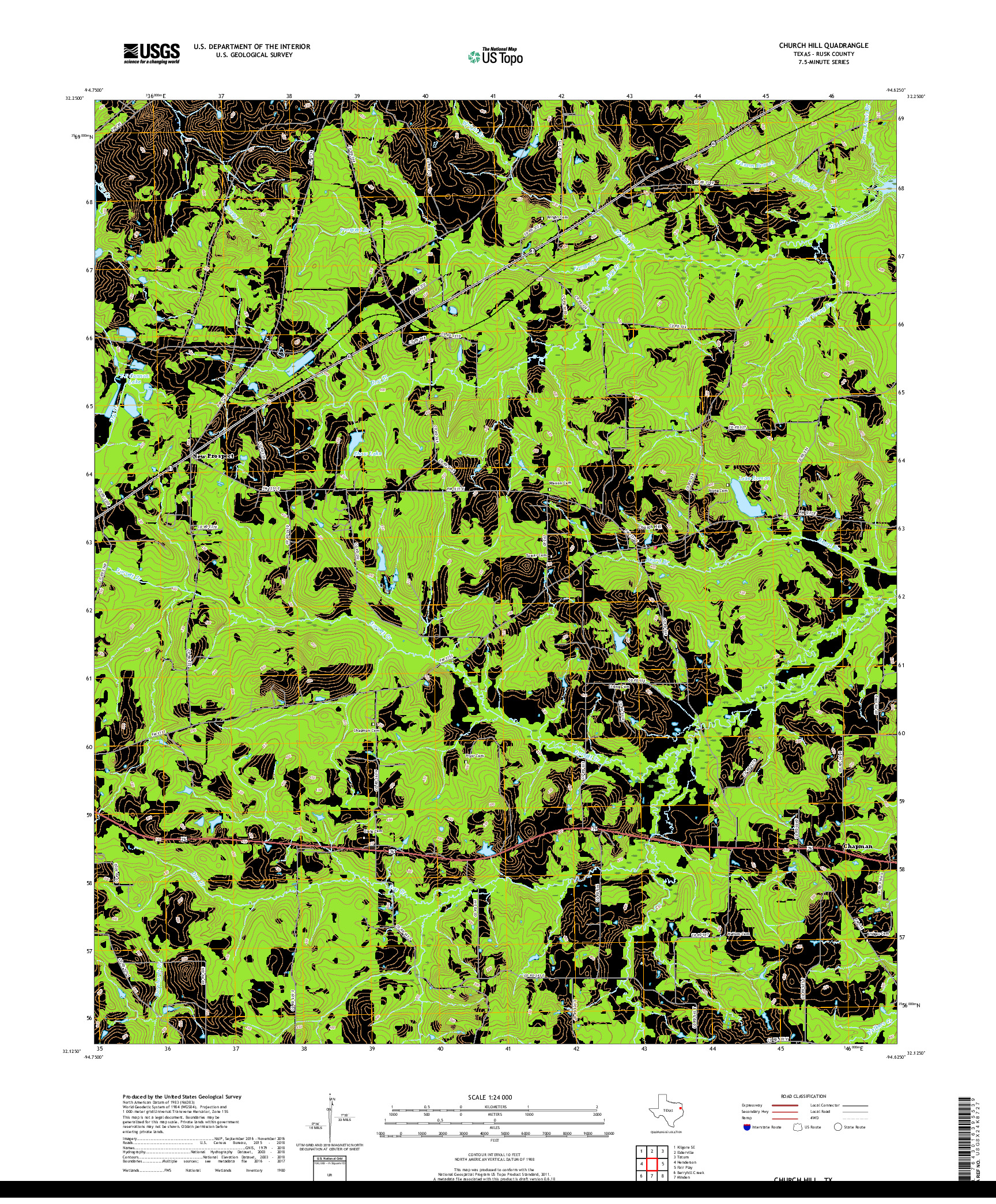 USGS US TOPO 7.5-MINUTE MAP FOR CHURCH HILL, TX 2019