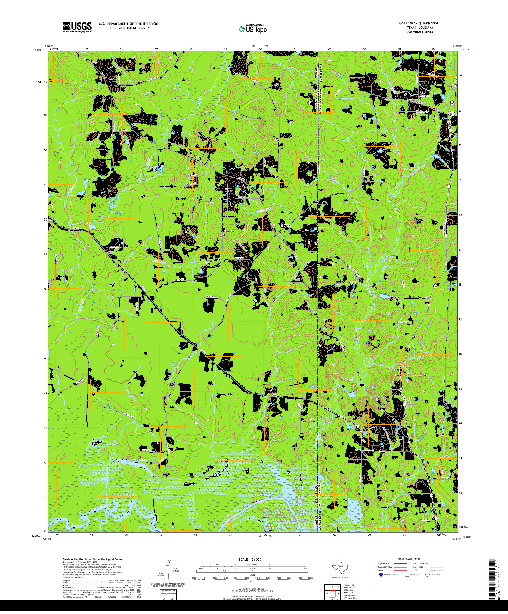 USGS US TOPO 7.5-MINUTE MAP FOR GALLOWAY, TX,LA 2019