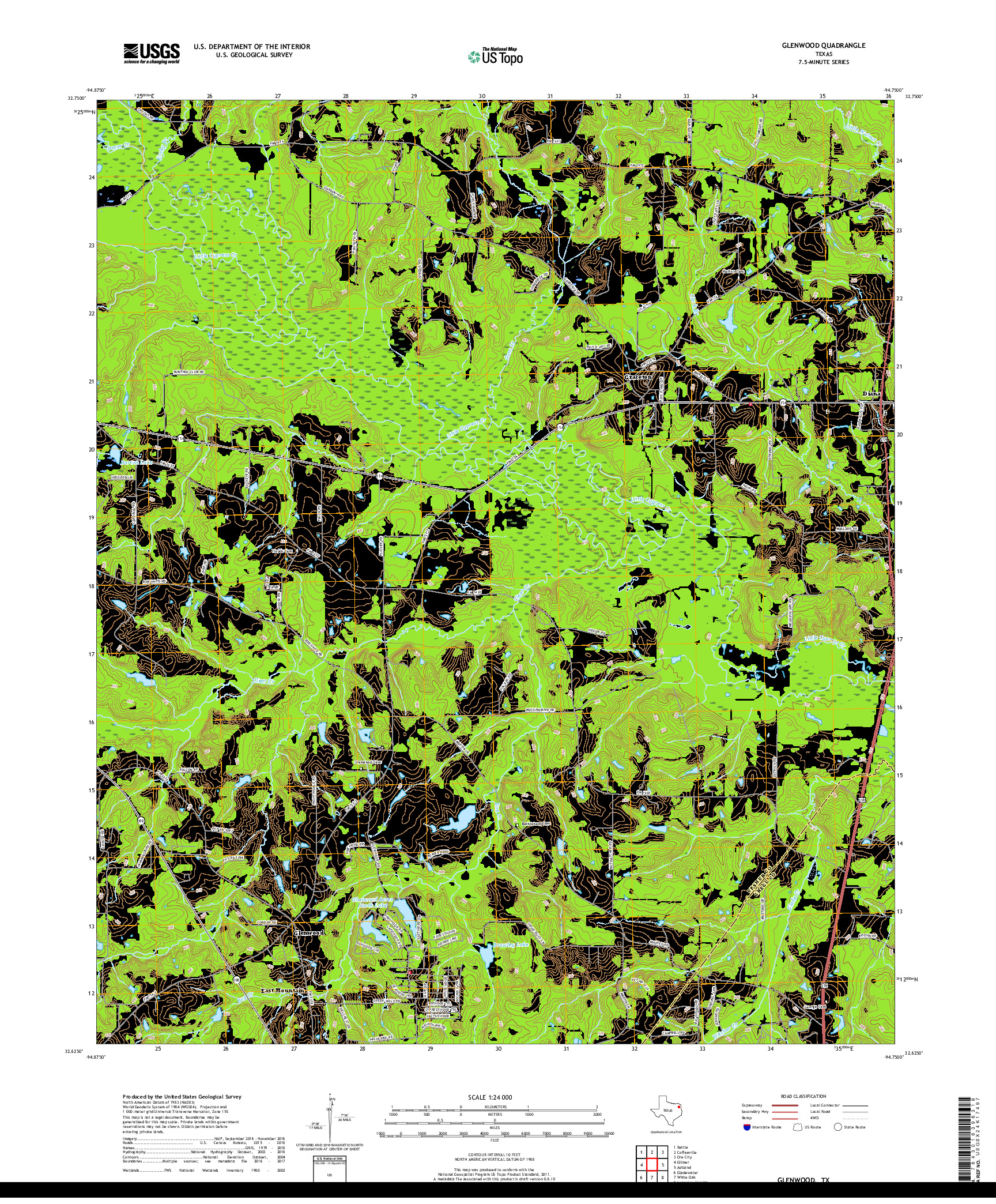 USGS US TOPO 7.5-MINUTE MAP FOR GLENWOOD, TX 2019