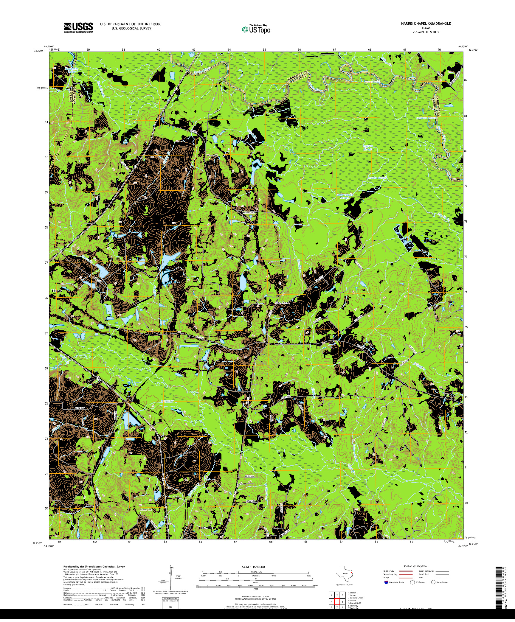 USGS US TOPO 7.5-MINUTE MAP FOR HARRIS CHAPEL, TX 2019