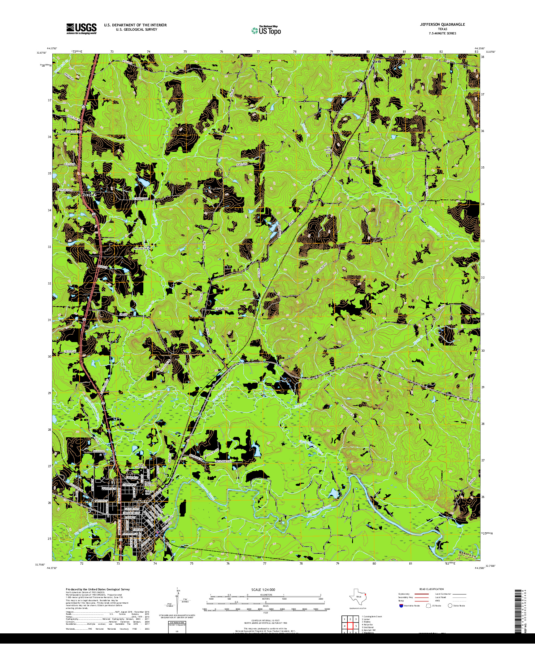 USGS US TOPO 7.5-MINUTE MAP FOR JEFFERSON, TX 2019