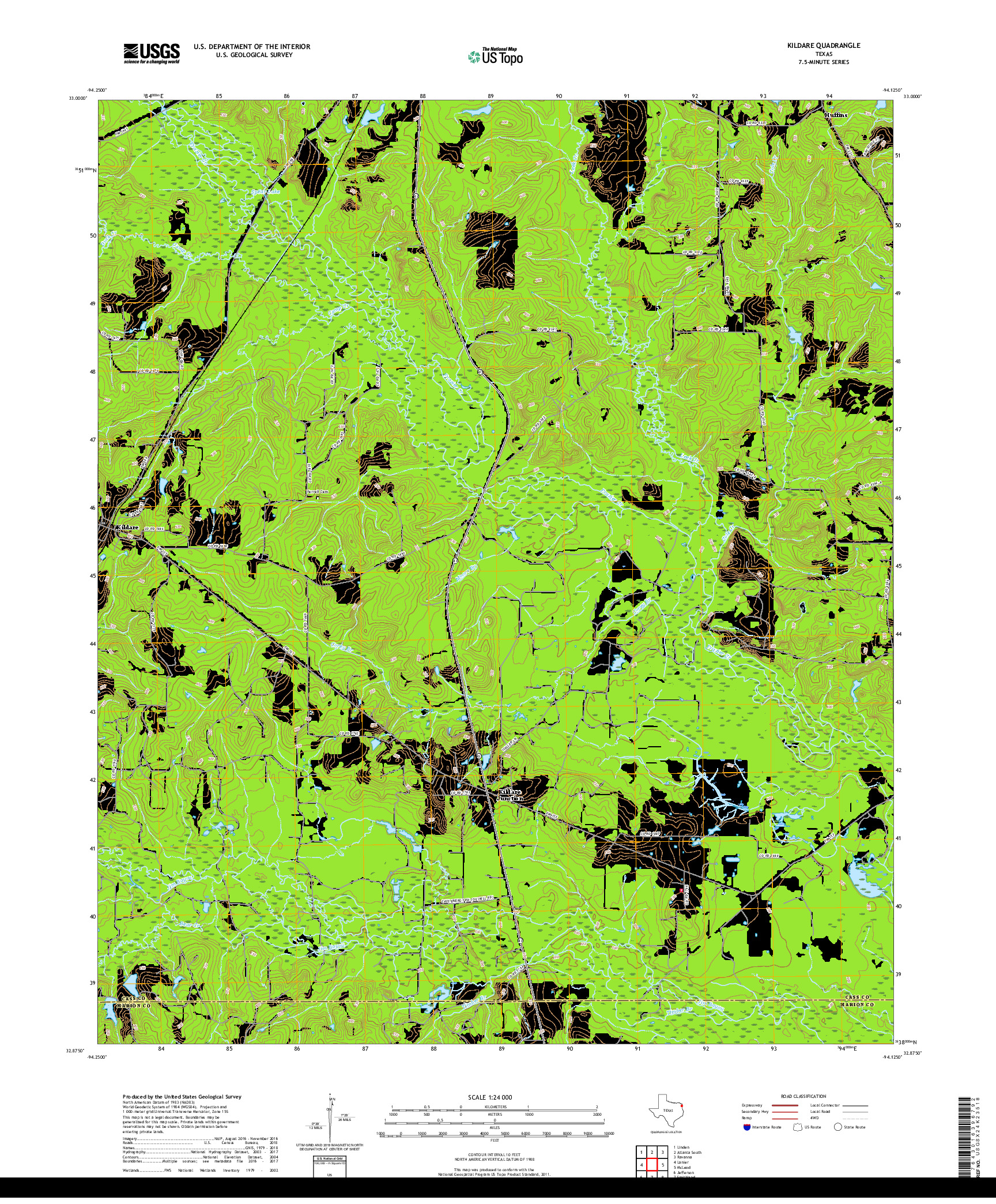 USGS US TOPO 7.5-MINUTE MAP FOR KILDARE, TX 2019