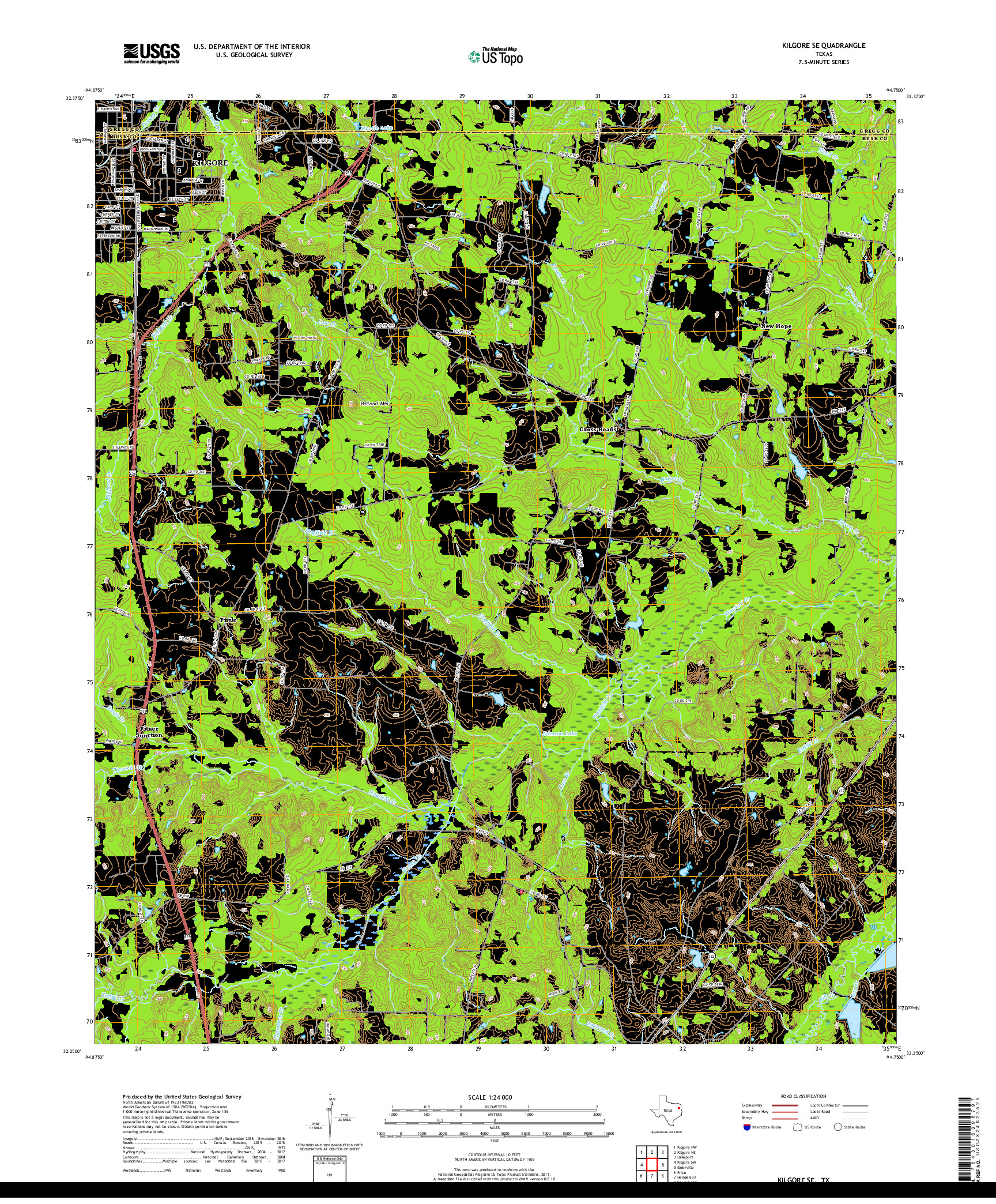 USGS US TOPO 7.5-MINUTE MAP FOR KILGORE SE, TX 2019