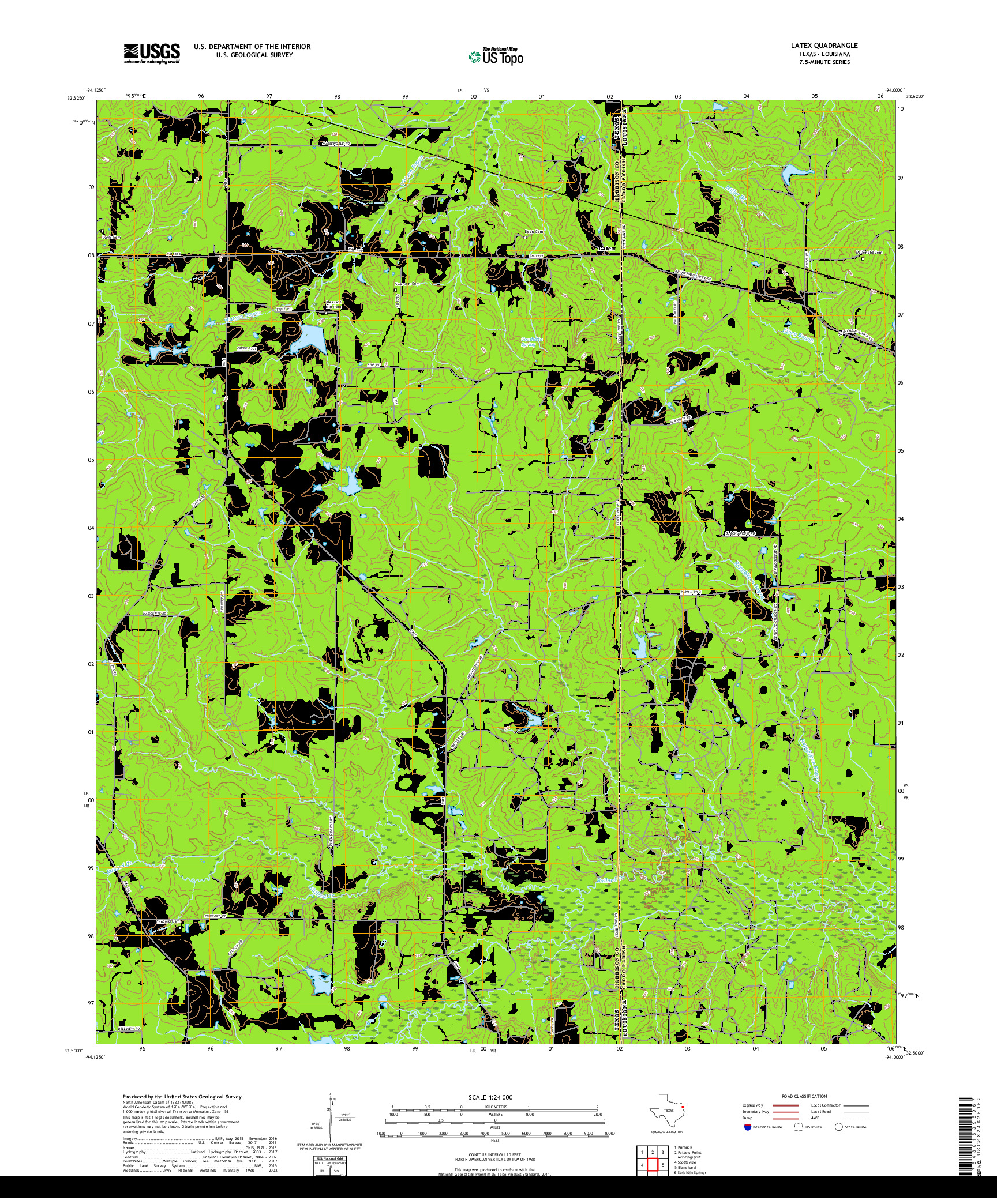 USGS US TOPO 7.5-MINUTE MAP FOR LATEX, TX,LA 2019