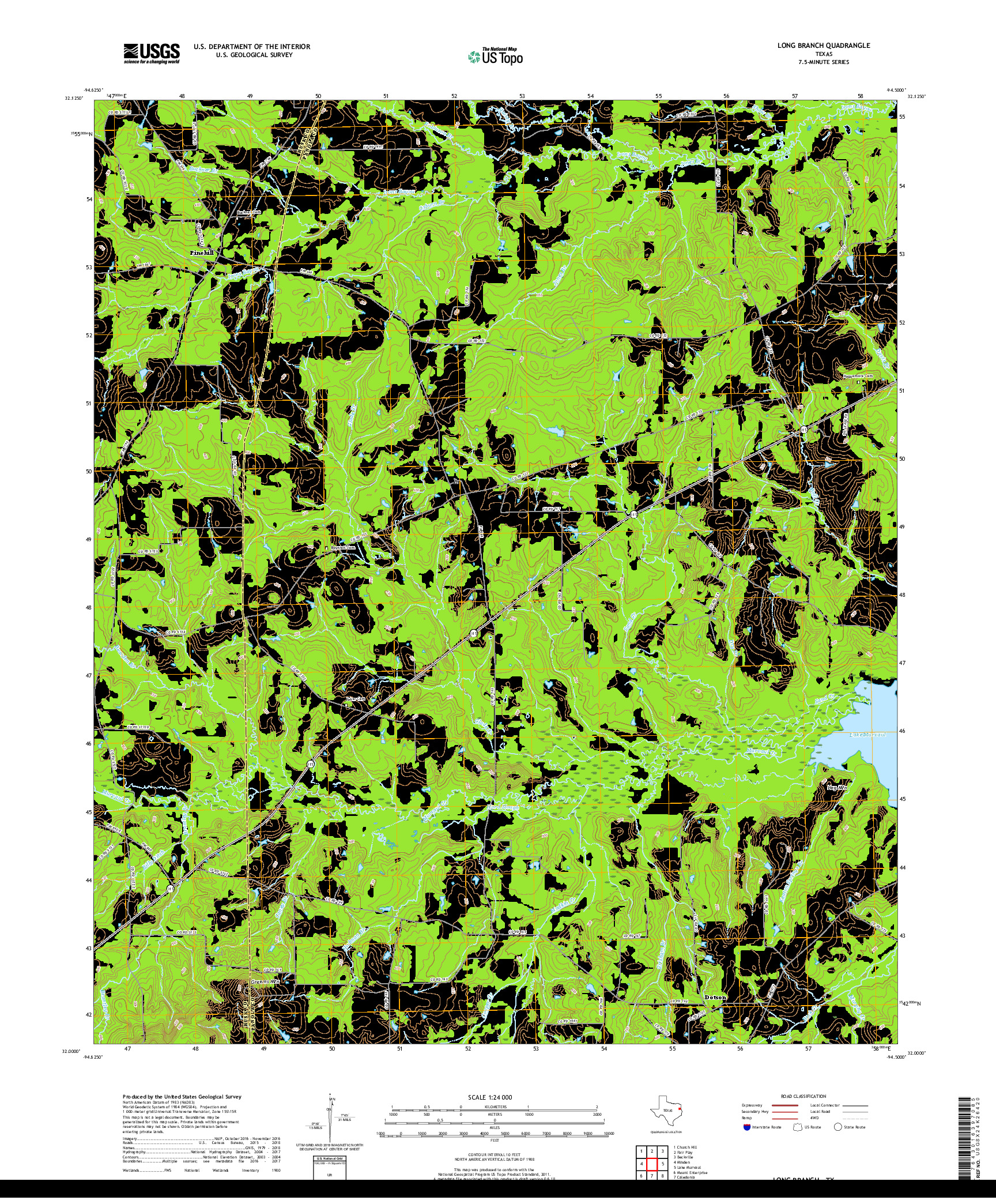 USGS US TOPO 7.5-MINUTE MAP FOR LONG BRANCH, TX 2019