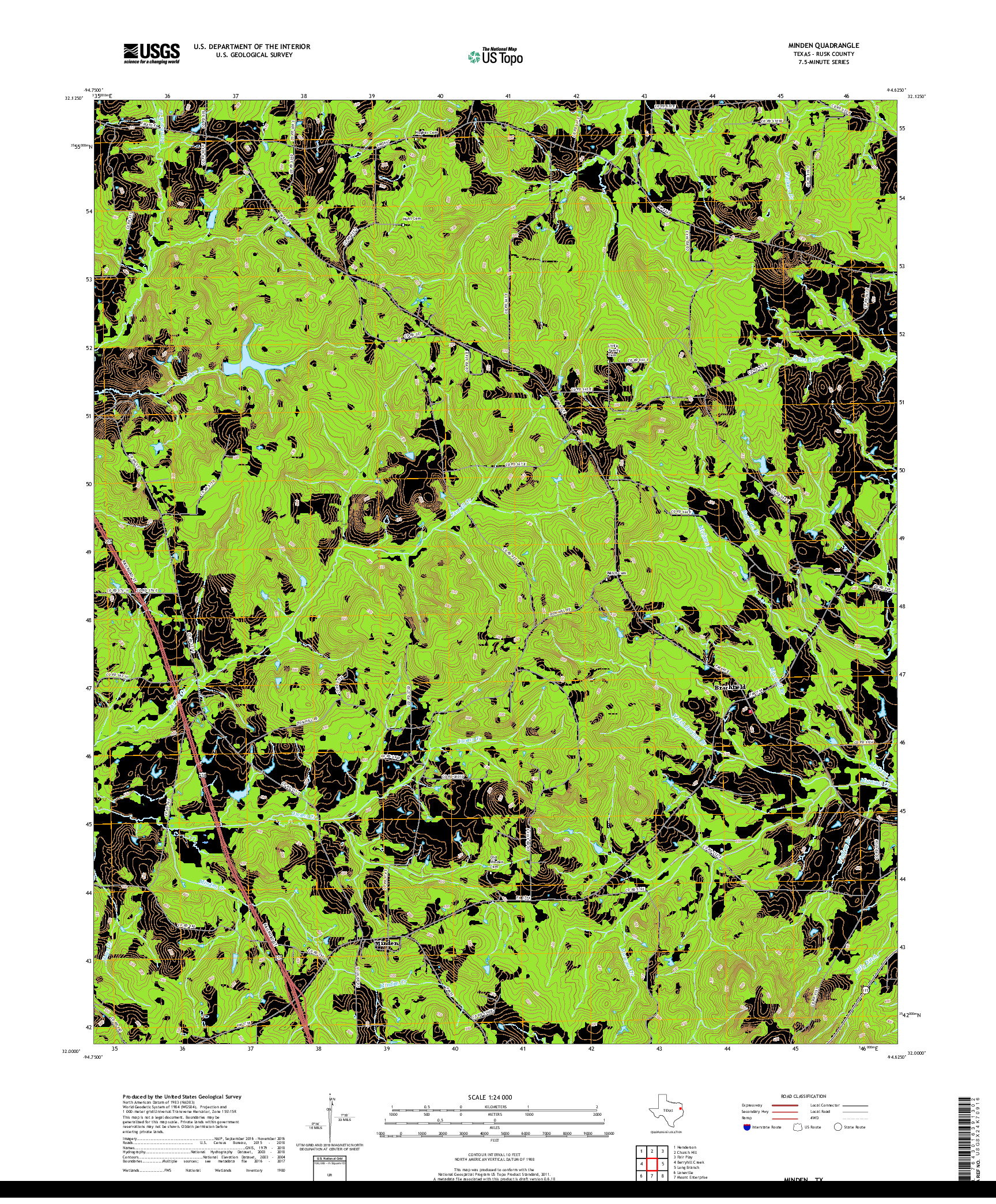USGS US TOPO 7.5-MINUTE MAP FOR MINDEN, TX 2019