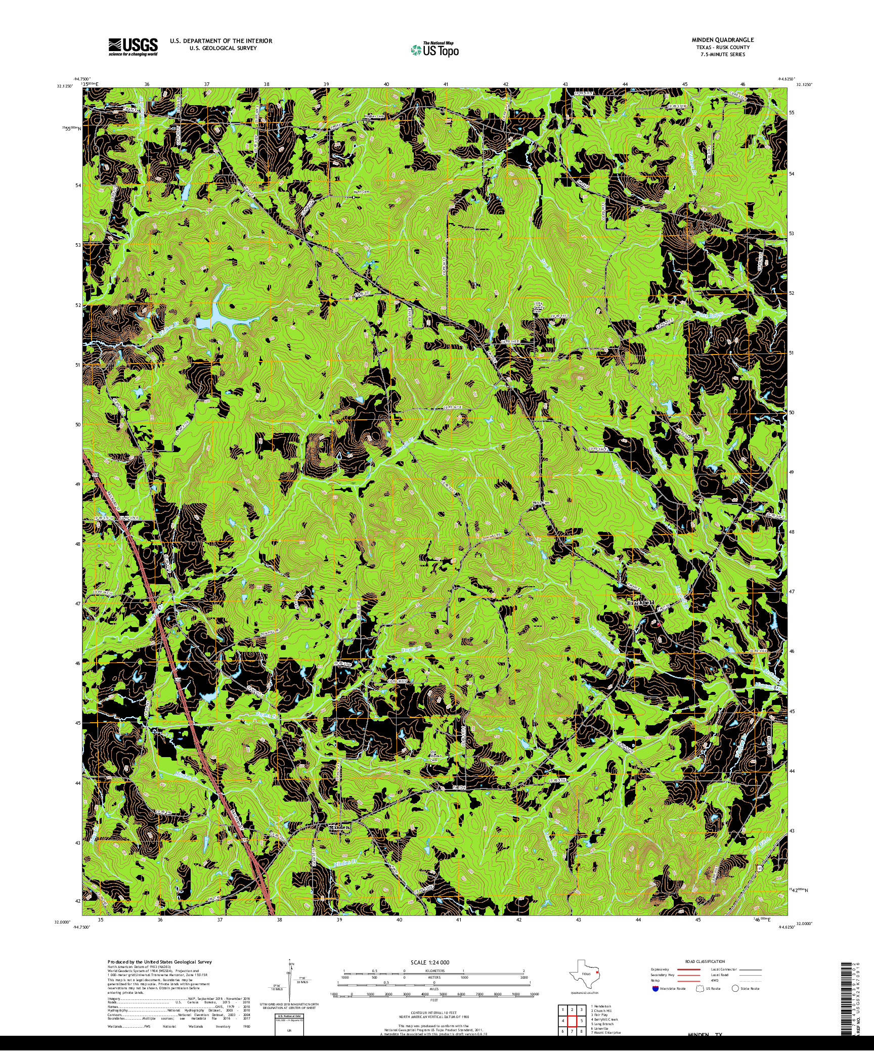 USGS US TOPO 7.5-MINUTE MAP FOR MINDEN, TX 2019