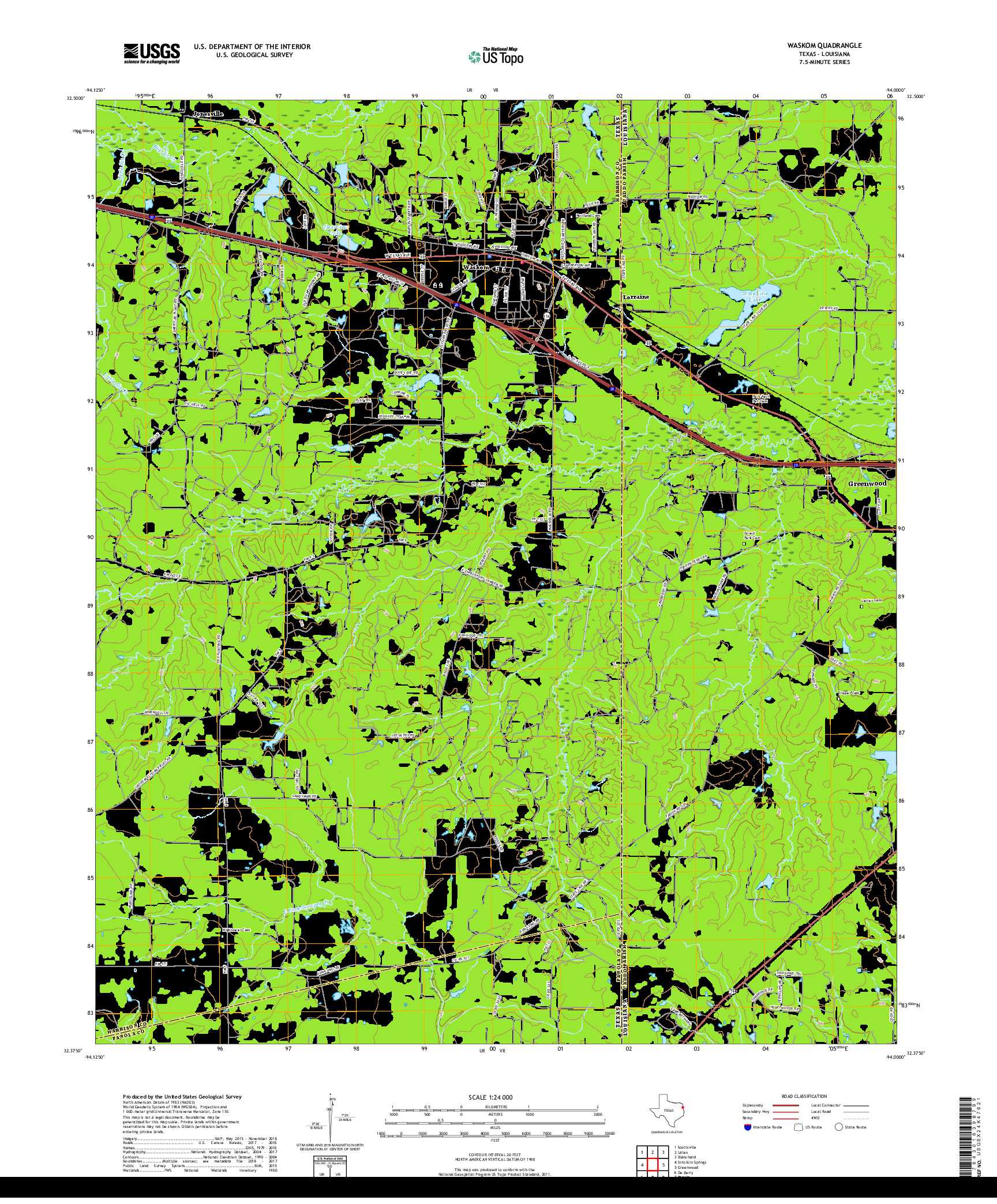 USGS US TOPO 7.5-MINUTE MAP FOR WASKOM, TX,LA 2019