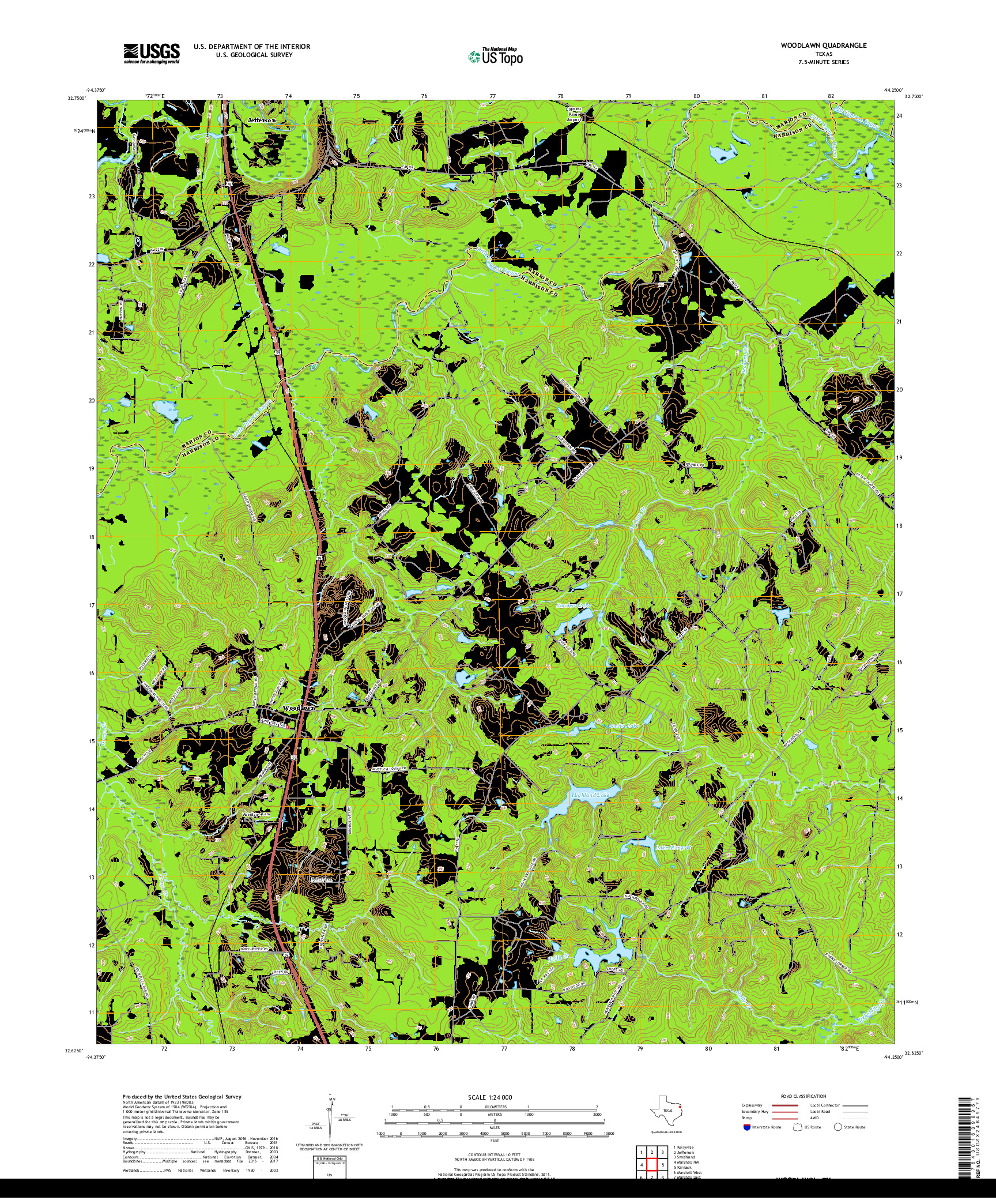 USGS US TOPO 7.5-MINUTE MAP FOR WOODLAWN, TX 2019