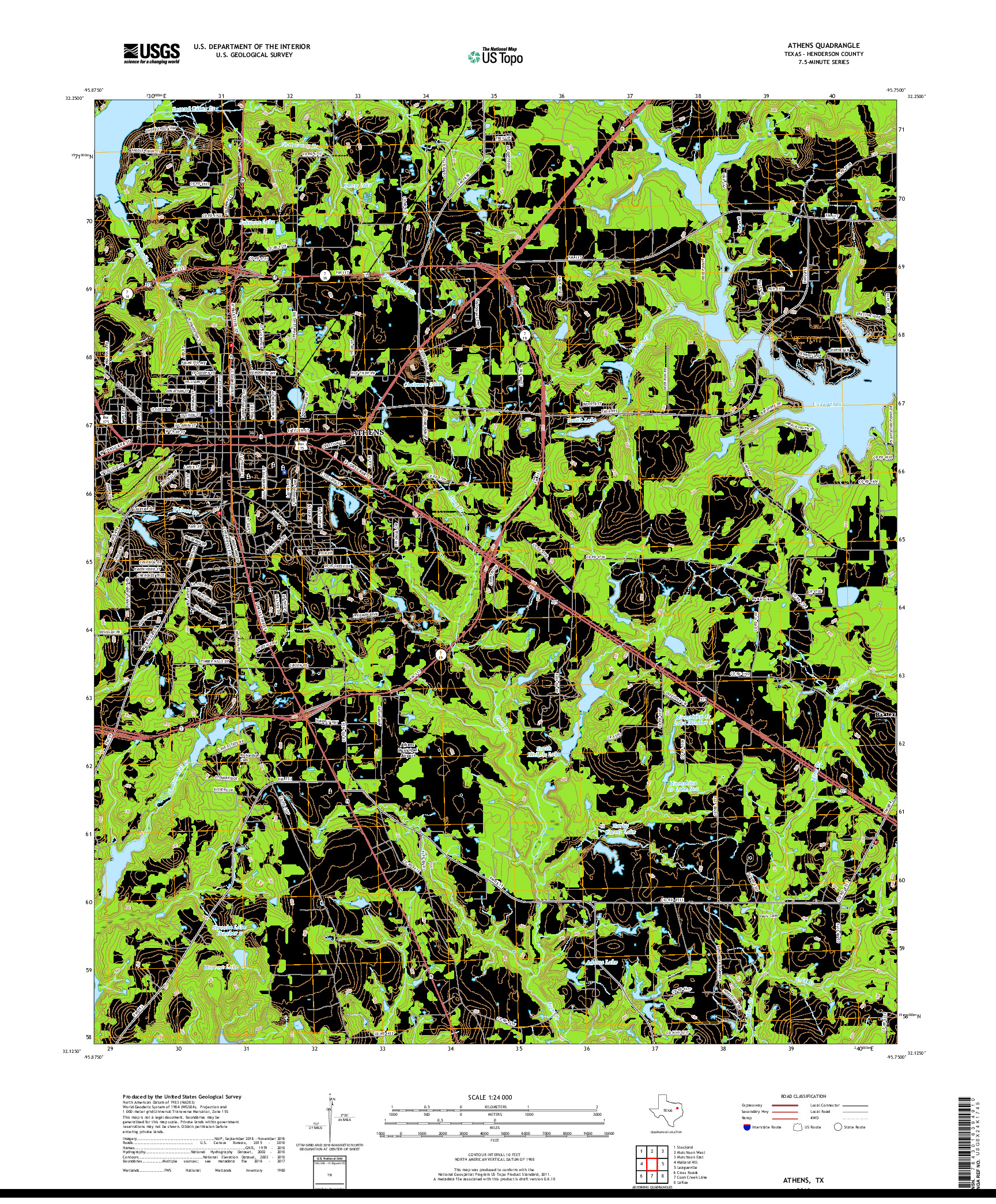 USGS US TOPO 7.5-MINUTE MAP FOR ATHENS, TX 2019