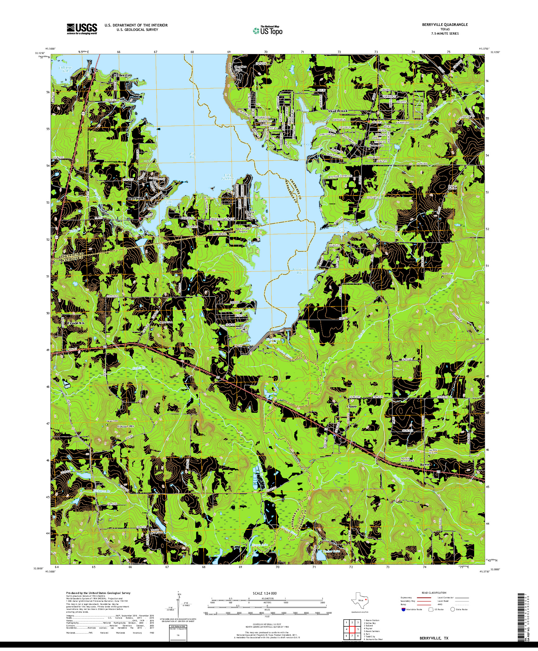 USGS US TOPO 7.5-MINUTE MAP FOR BERRYVILLE, TX 2019