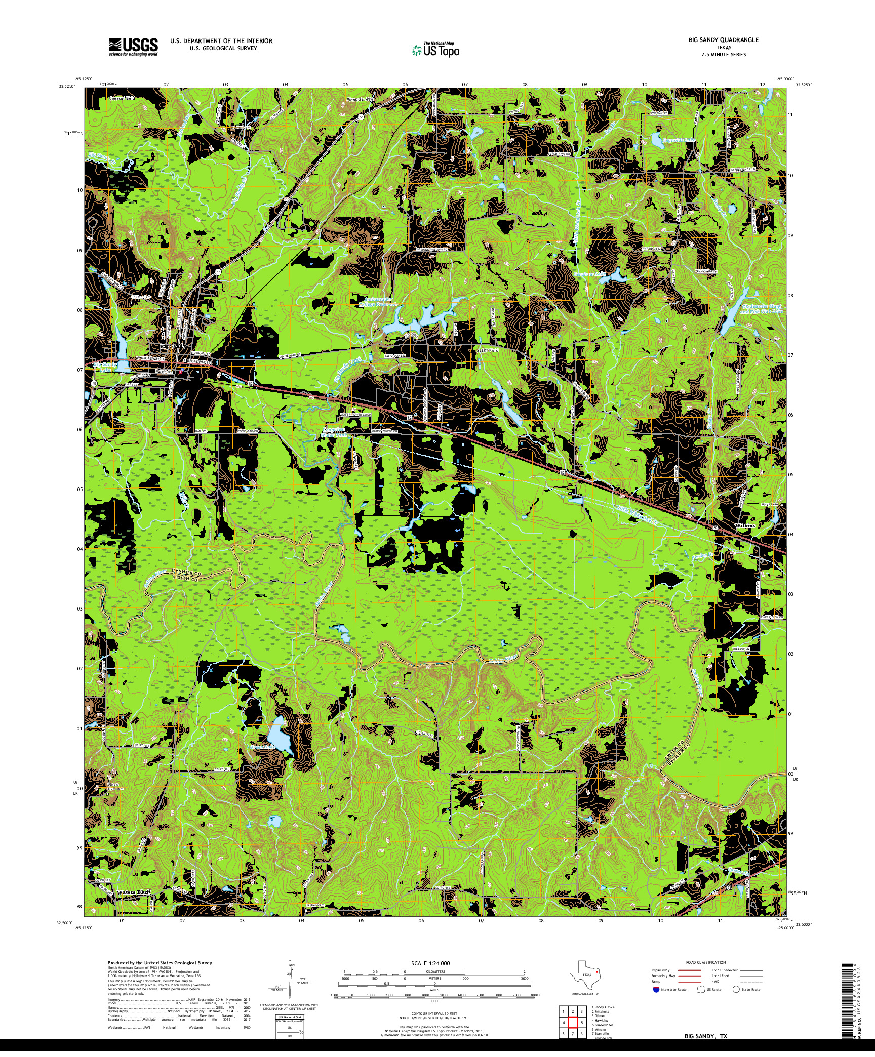 USGS US TOPO 7.5-MINUTE MAP FOR BIG SANDY, TX 2019