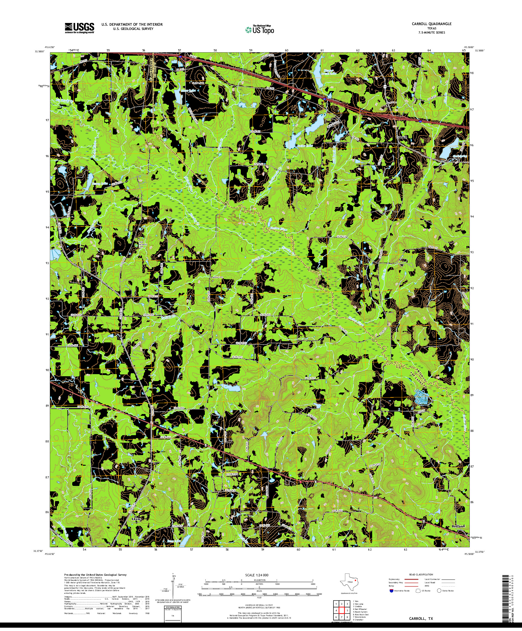 USGS US TOPO 7.5-MINUTE MAP FOR CARROLL, TX 2019