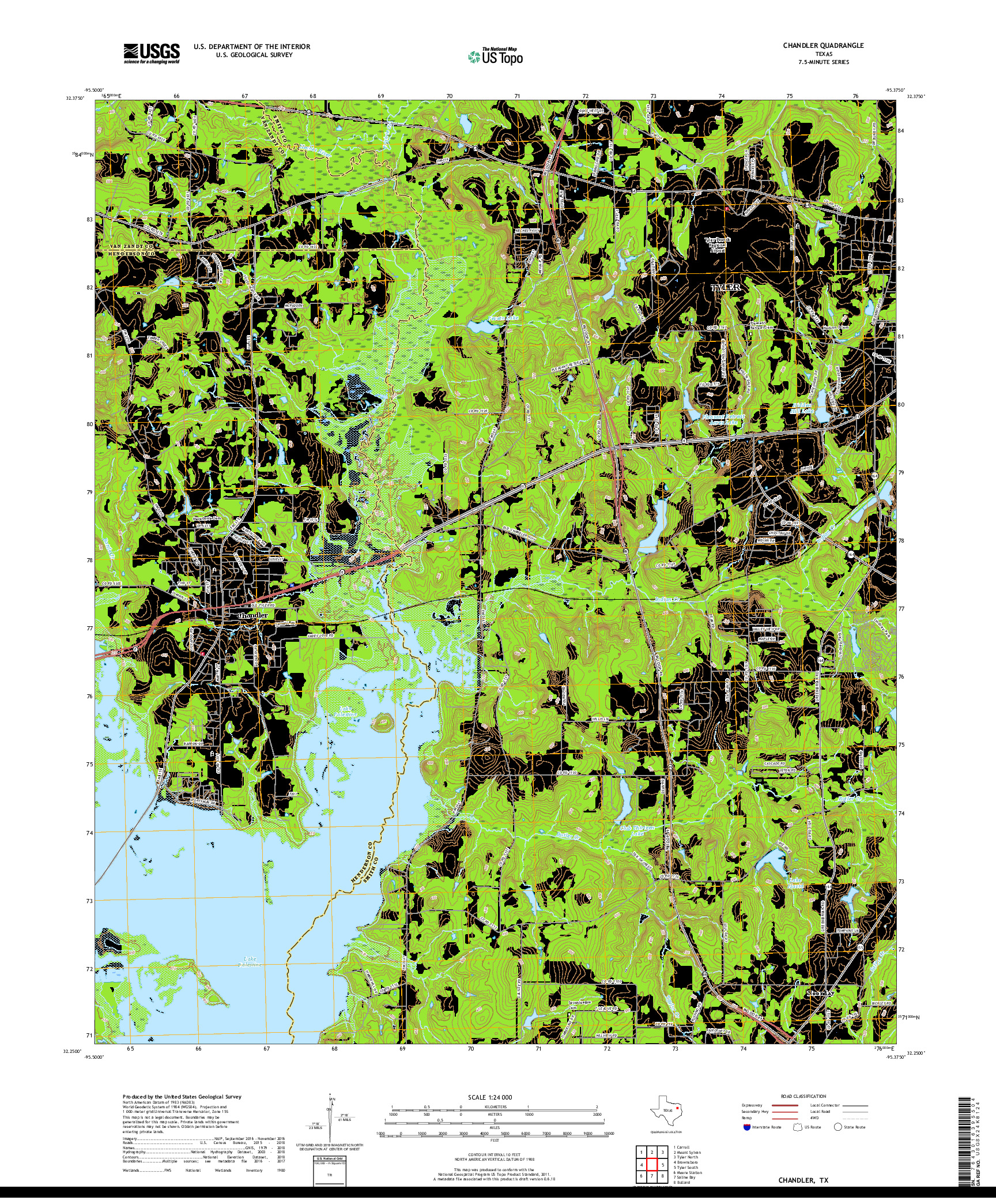 USGS US TOPO 7.5-MINUTE MAP FOR CHANDLER, TX 2019