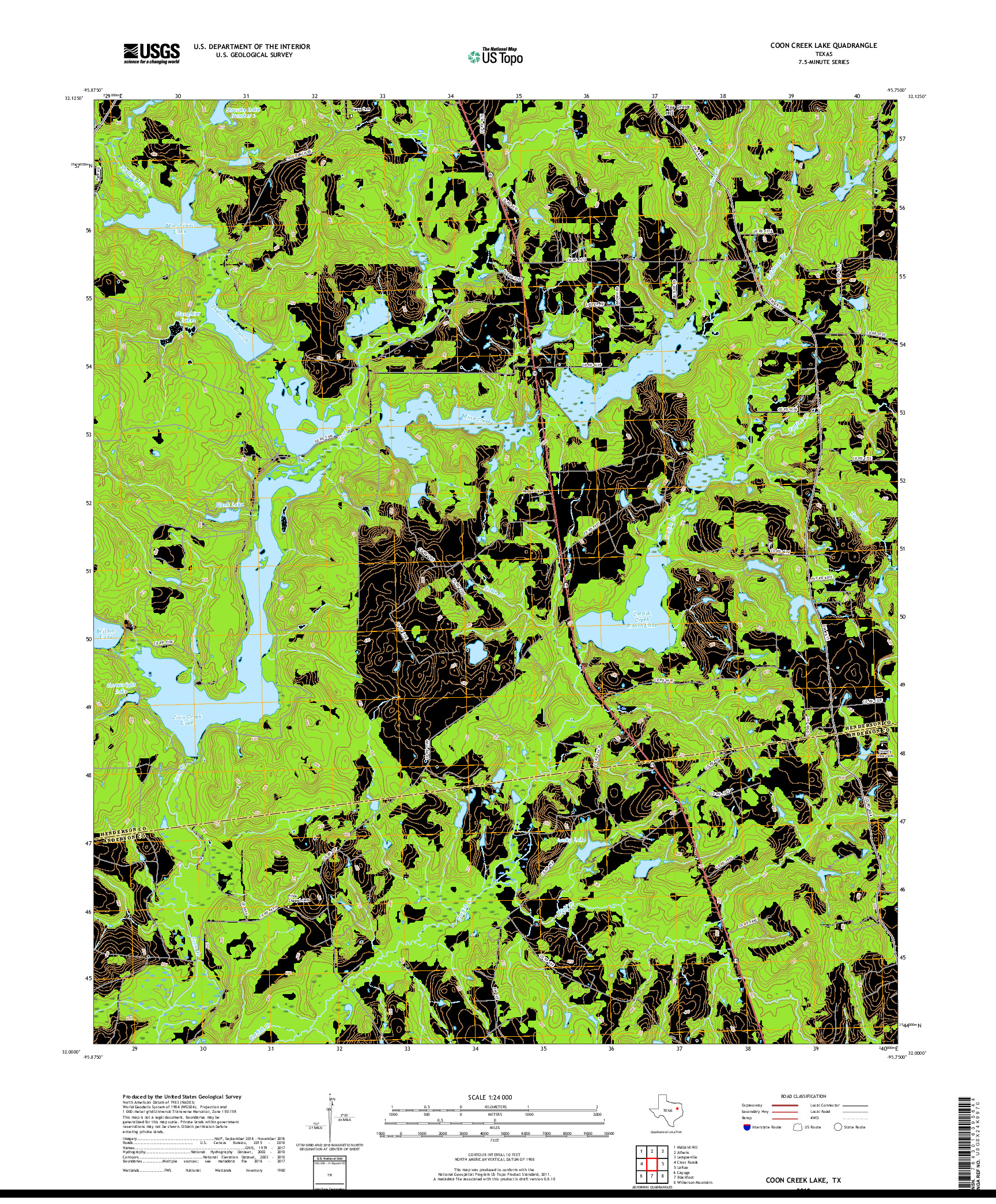 USGS US TOPO 7.5-MINUTE MAP FOR COON CREEK LAKE, TX 2019