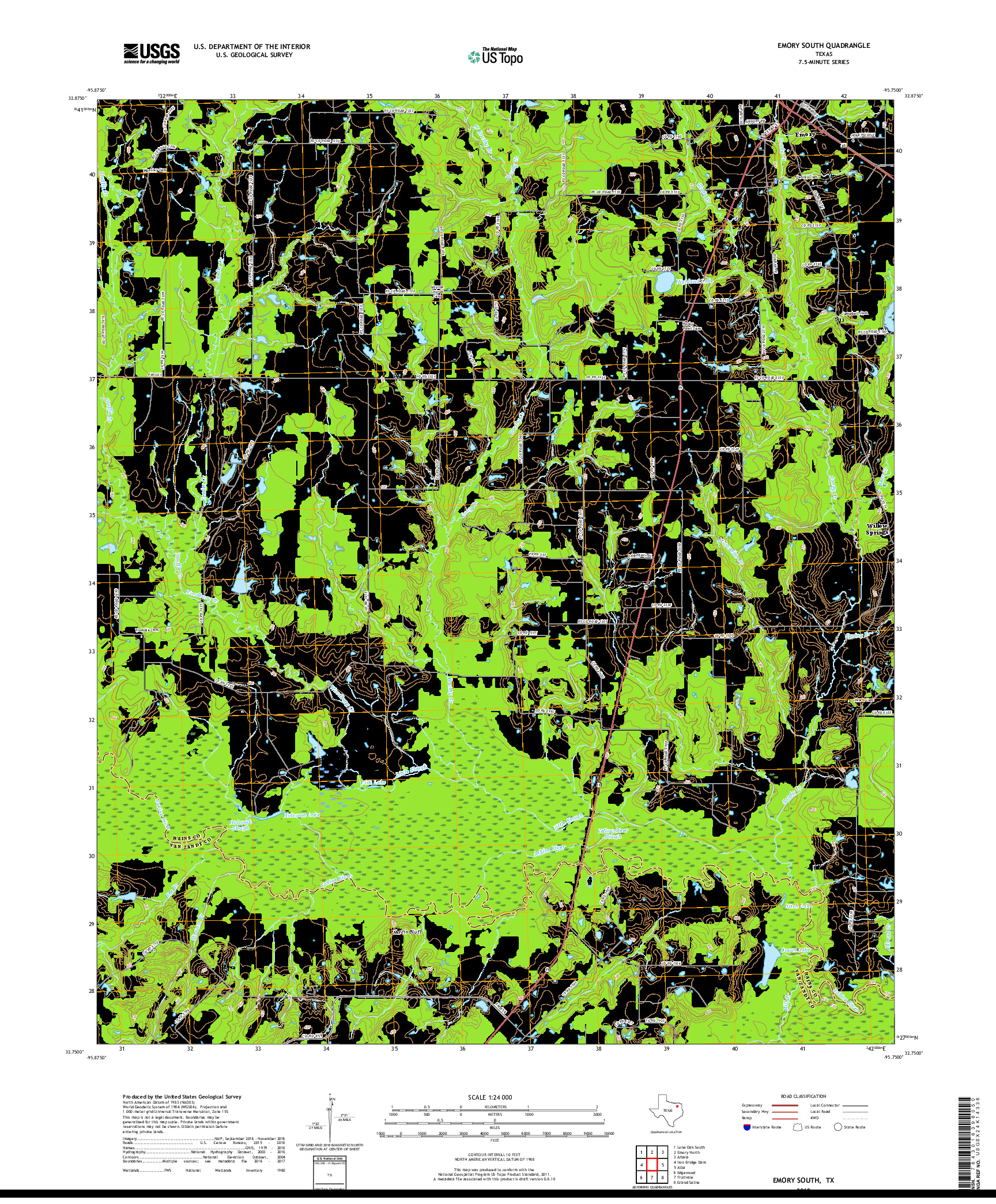 USGS US TOPO 7.5-MINUTE MAP FOR EMORY SOUTH, TX 2019