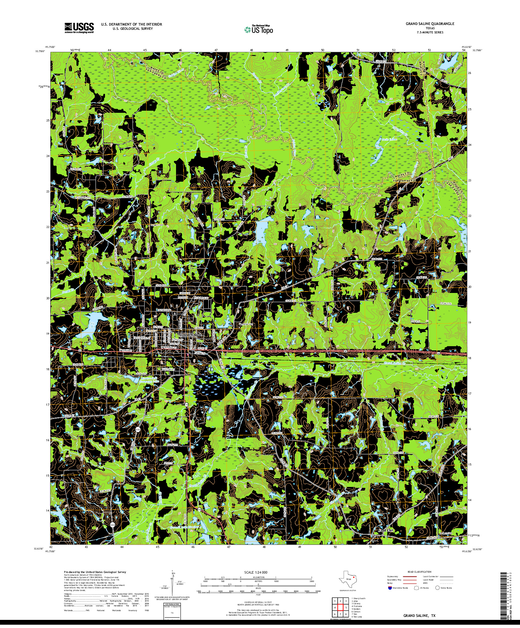 USGS US TOPO 7.5-MINUTE MAP FOR GRAND SALINE, TX 2019