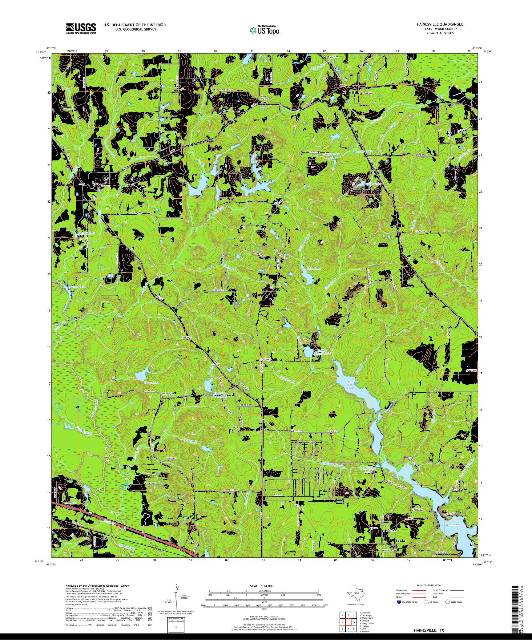 USGS US TOPO 7.5-MINUTE MAP FOR HAINESVILLE, TX 2019