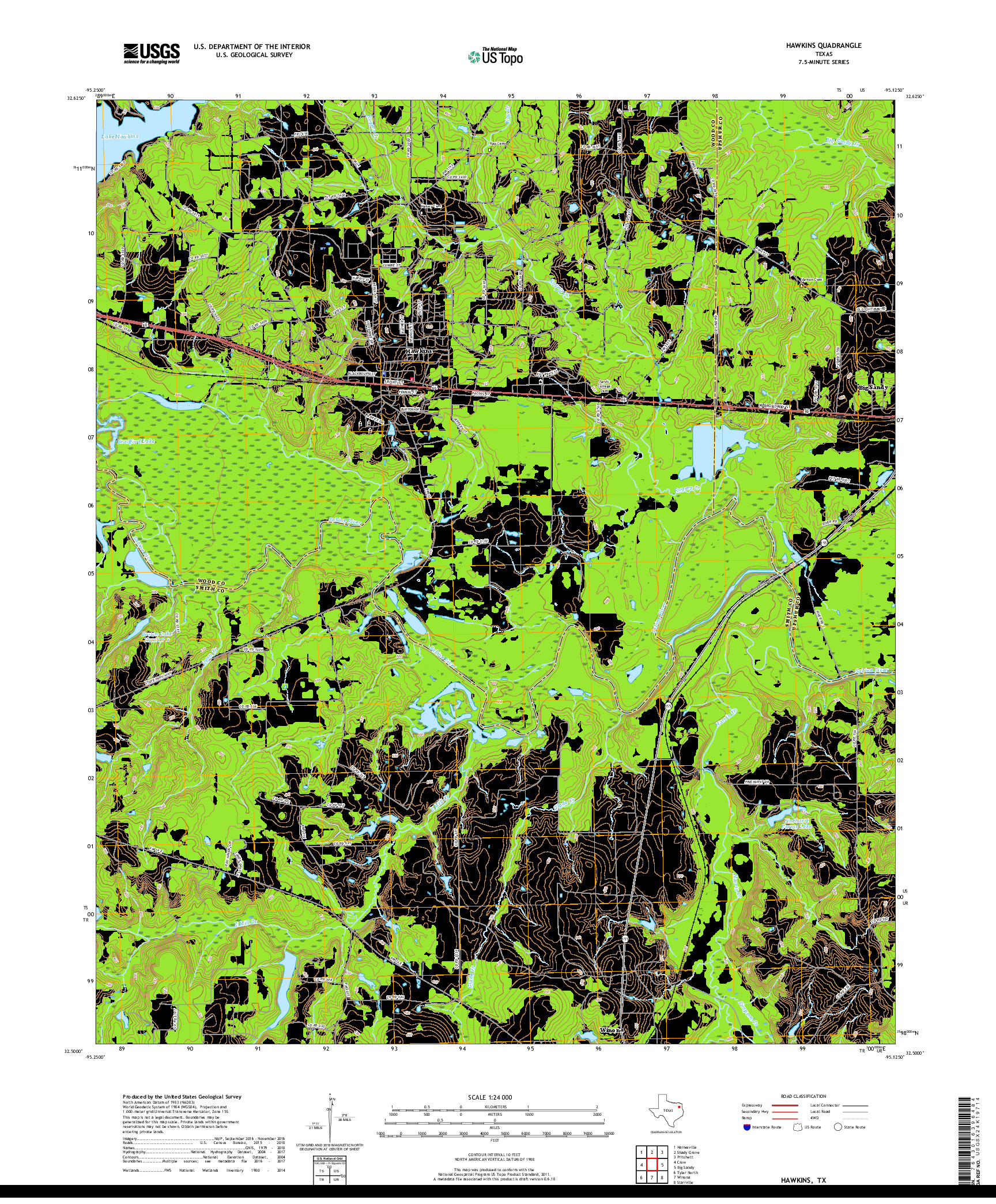 USGS US TOPO 7.5-MINUTE MAP FOR HAWKINS, TX 2019