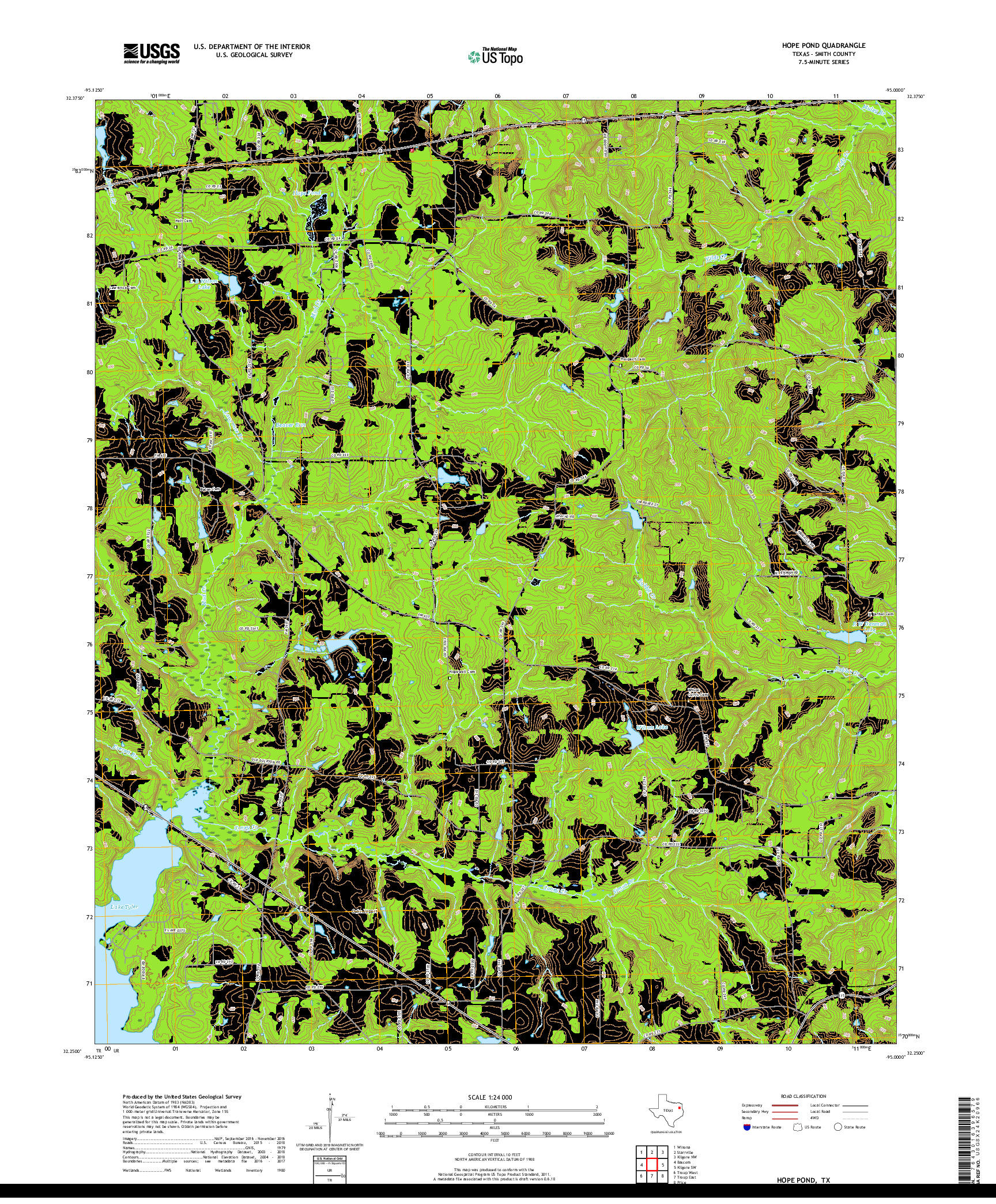 USGS US TOPO 7.5-MINUTE MAP FOR HOPE POND, TX 2019