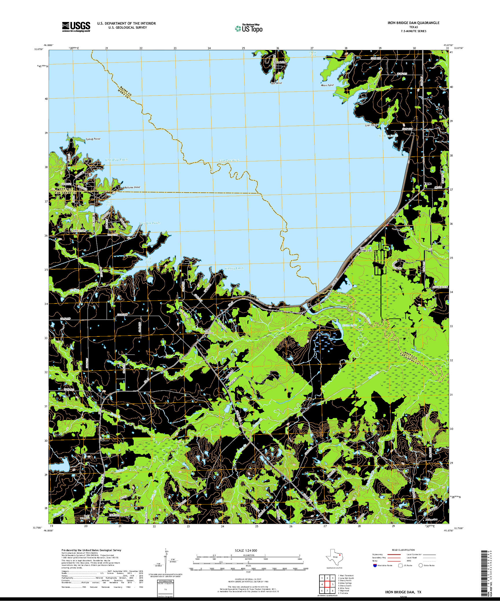 USGS US TOPO 7.5-MINUTE MAP FOR IRON BRIDGE DAM, TX 2019