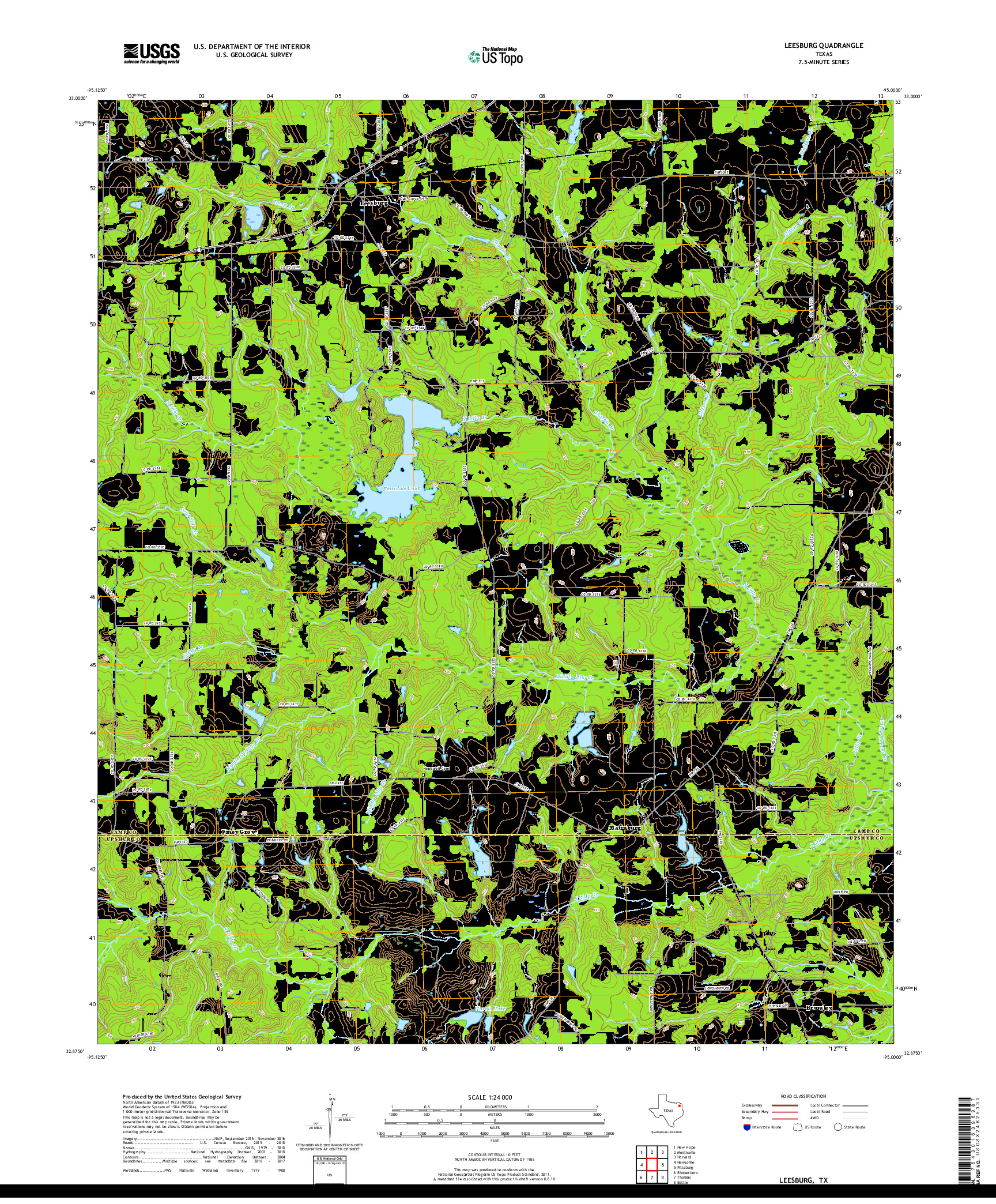 USGS US TOPO 7.5-MINUTE MAP FOR LEESBURG, TX 2019