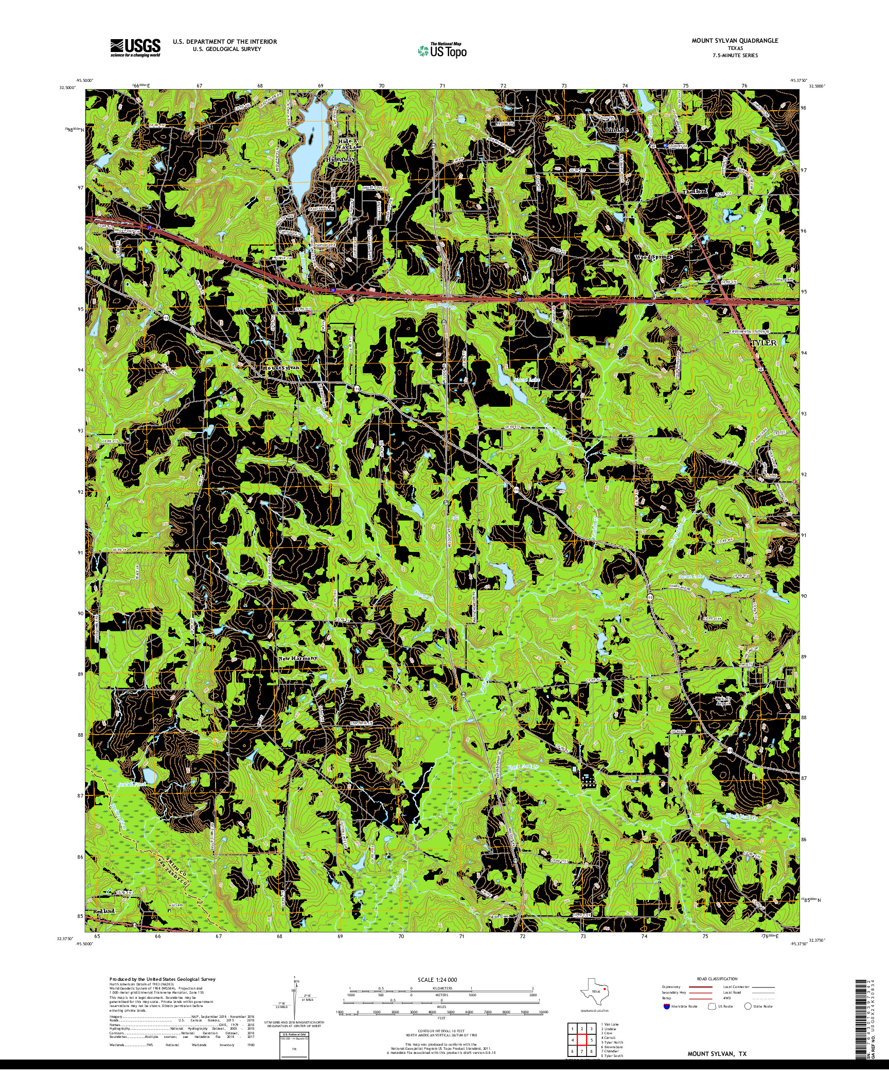 USGS US TOPO 7.5-MINUTE MAP FOR MOUNT SYLVAN, TX 2019