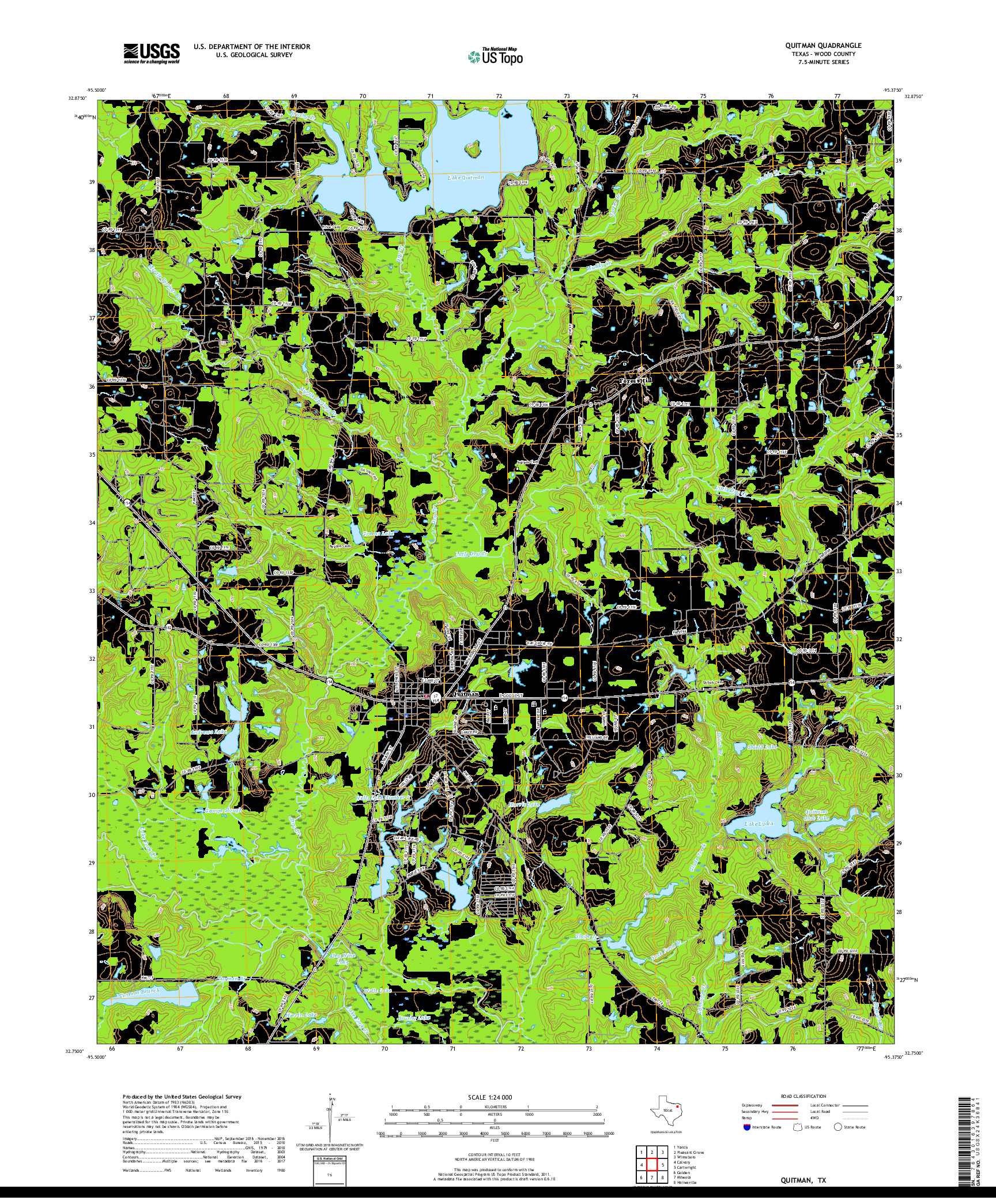 USGS US TOPO 7.5-MINUTE MAP FOR QUITMAN, TX 2019