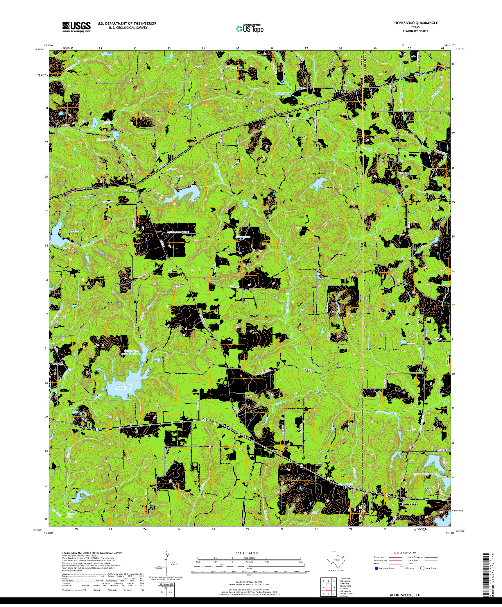 USGS US TOPO 7.5-MINUTE MAP FOR RHONESBORO, TX 2019