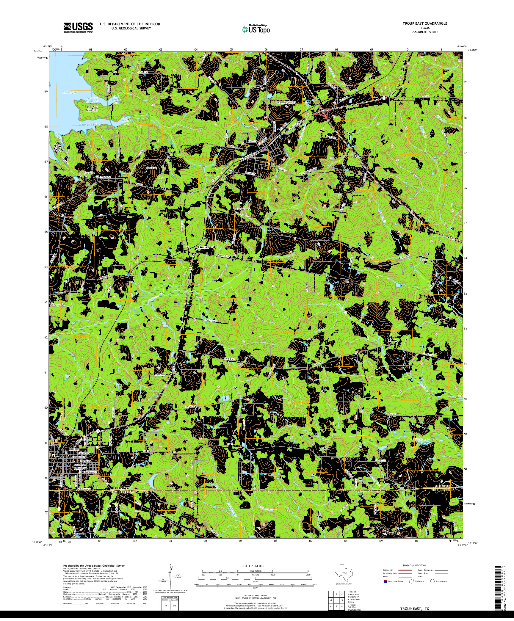 USGS US TOPO 7.5-MINUTE MAP FOR TROUP EAST, TX 2019