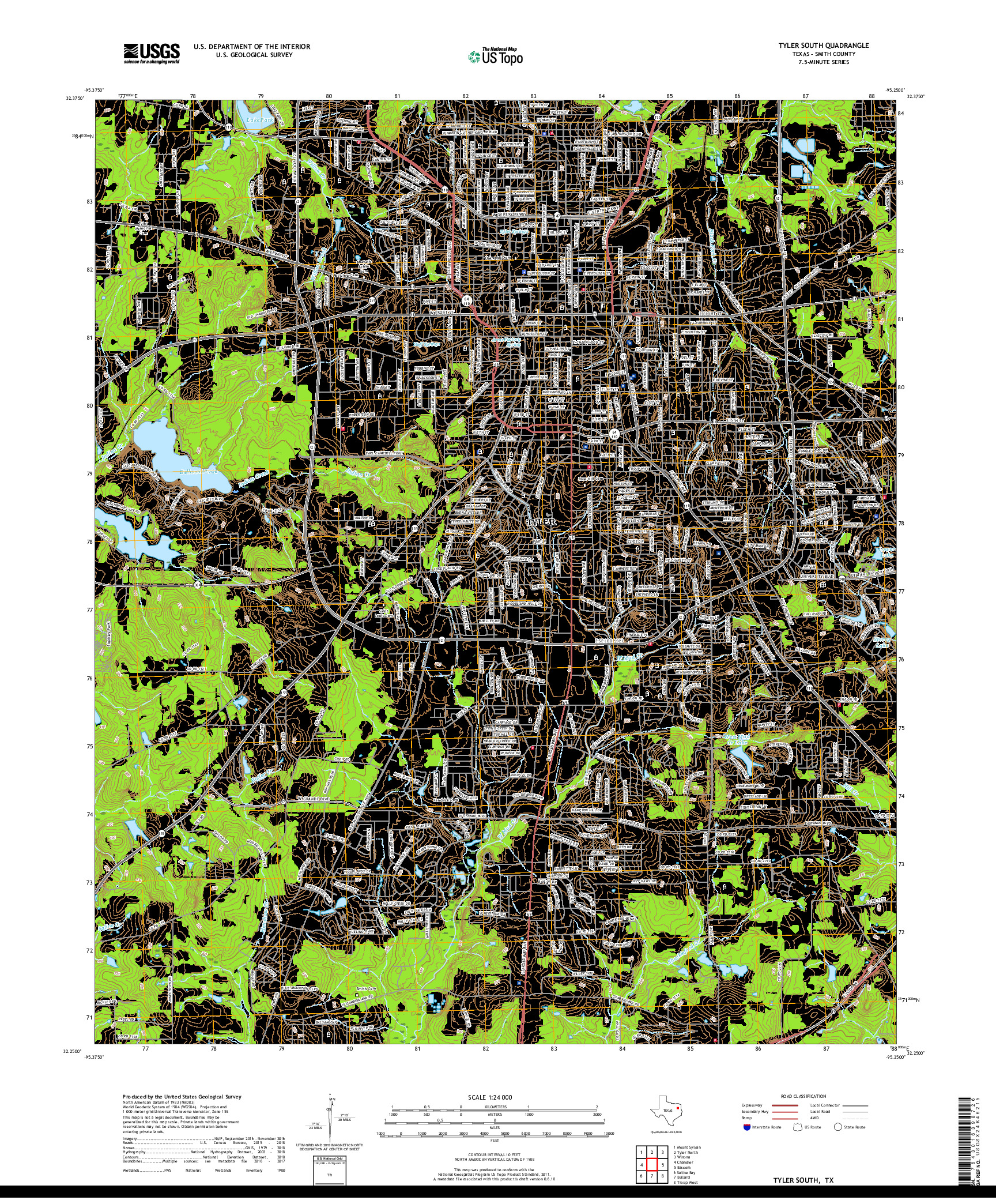 USGS US TOPO 7.5-MINUTE MAP FOR TYLER SOUTH, TX 2019