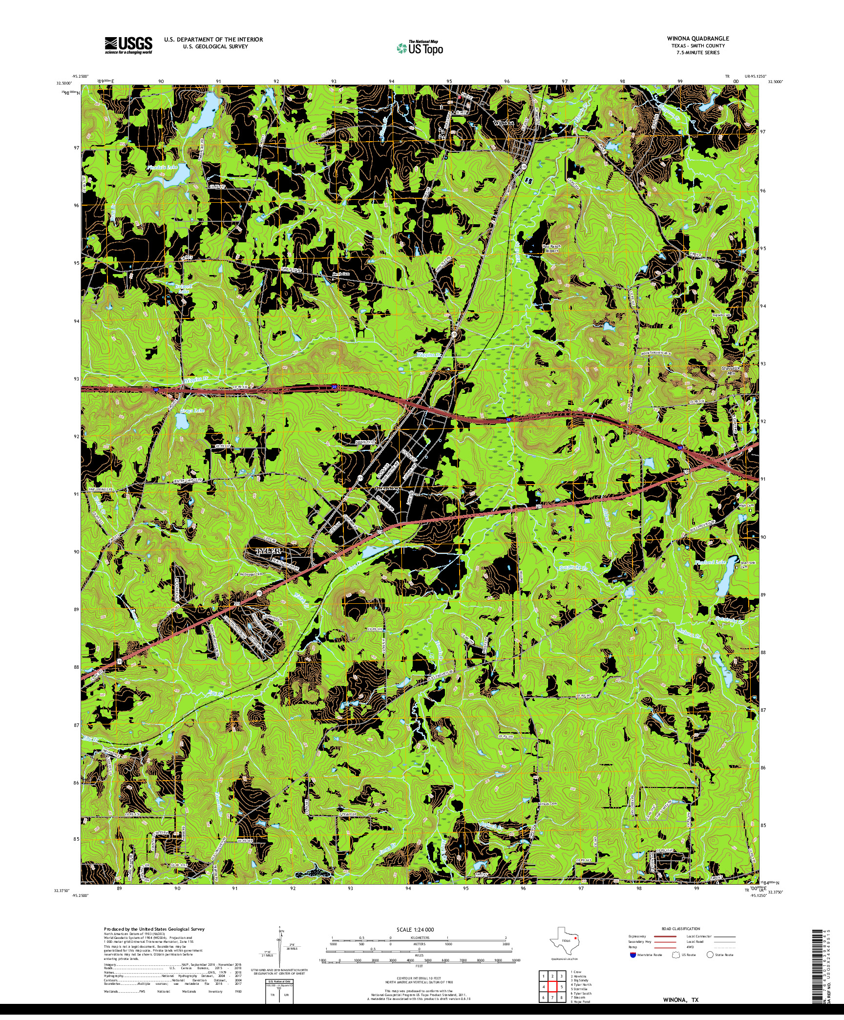 USGS US TOPO 7.5-MINUTE MAP FOR WINONA, TX 2019