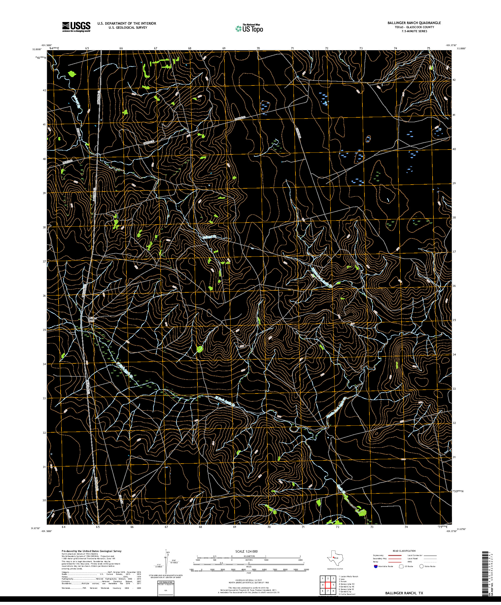 USGS US TOPO 7.5-MINUTE MAP FOR BALLINGER RANCH, TX 2019