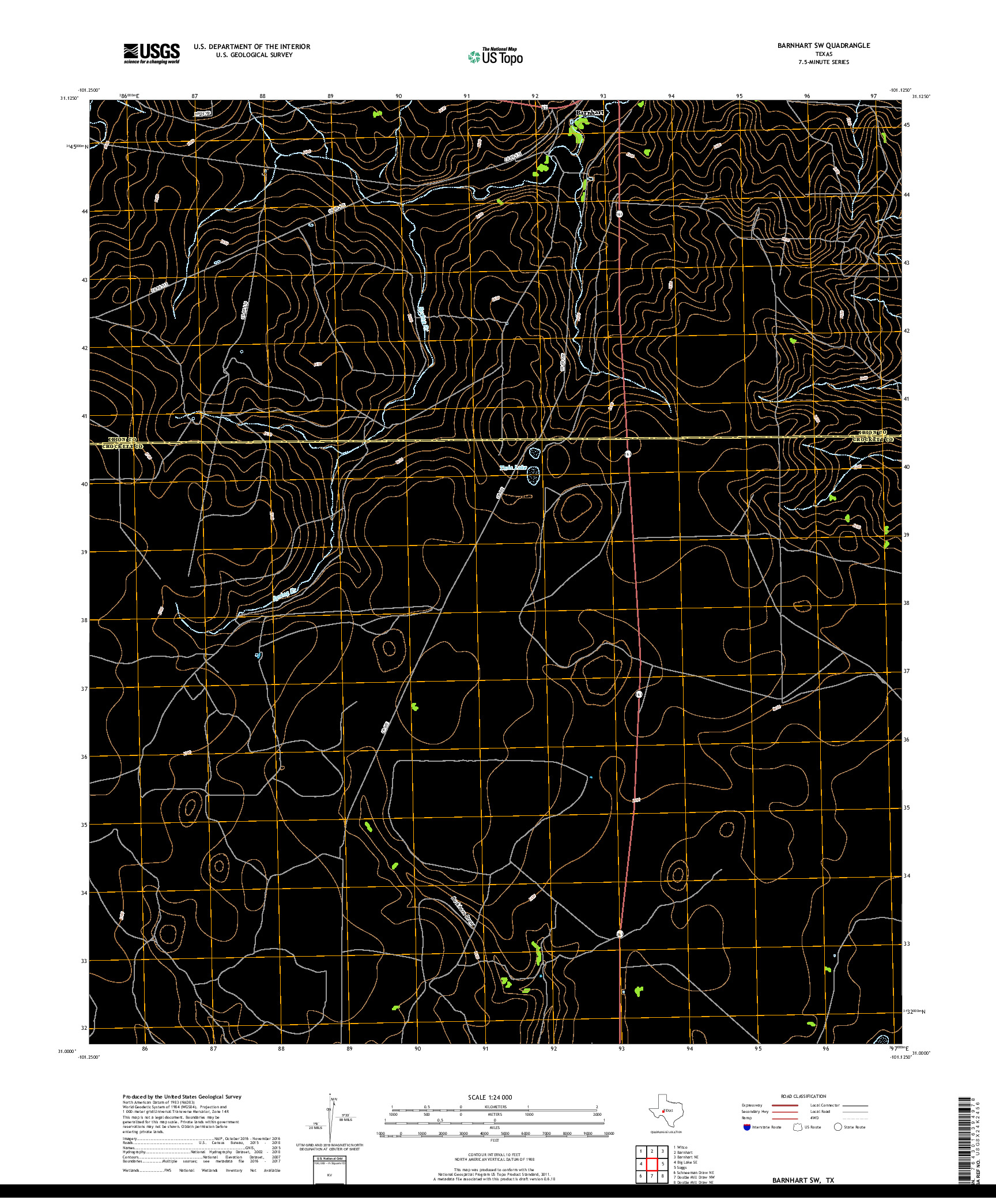 USGS US TOPO 7.5-MINUTE MAP FOR BARNHART SW, TX 2019
