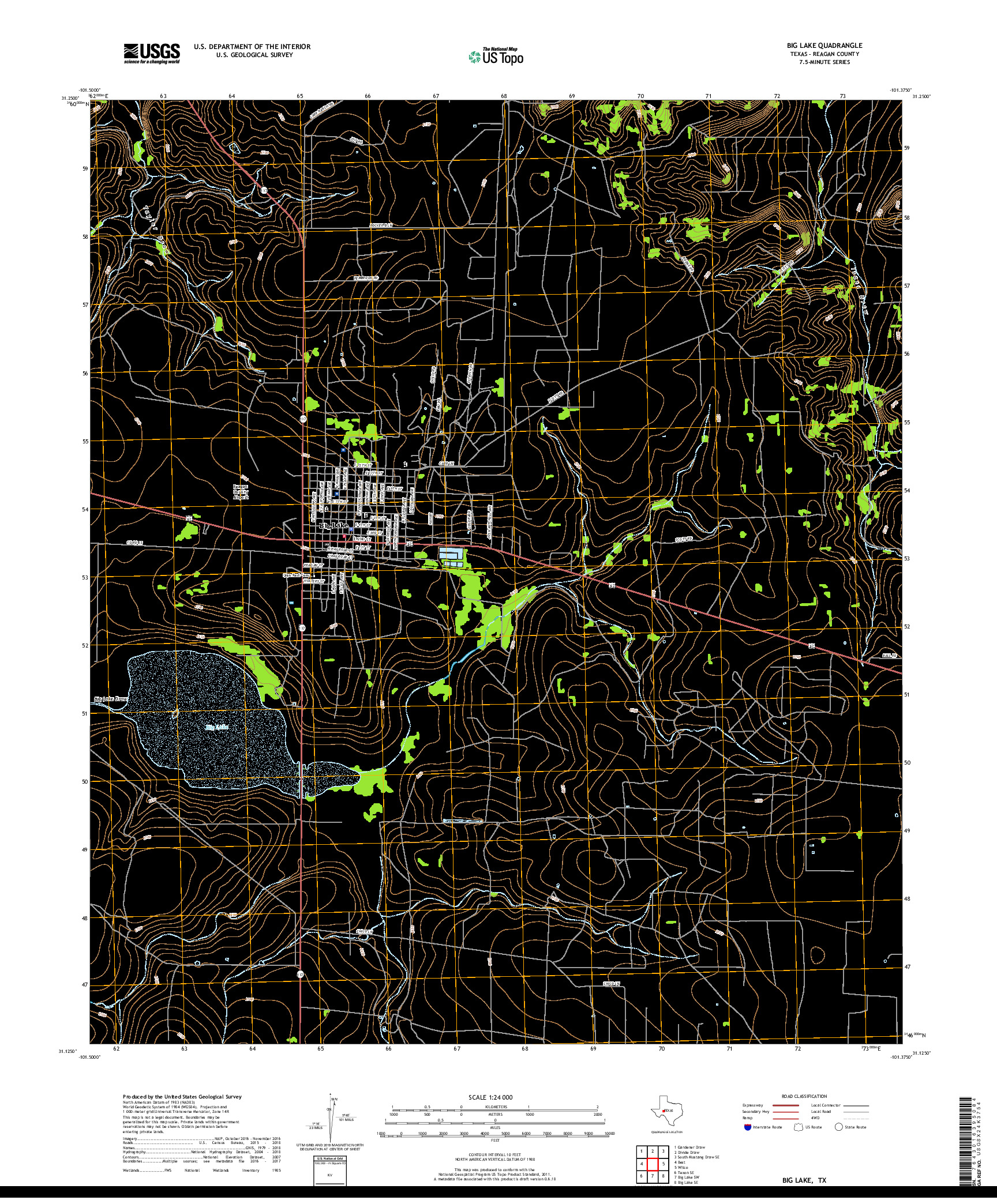 USGS US TOPO 7.5-MINUTE MAP FOR BIG LAKE, TX 2019