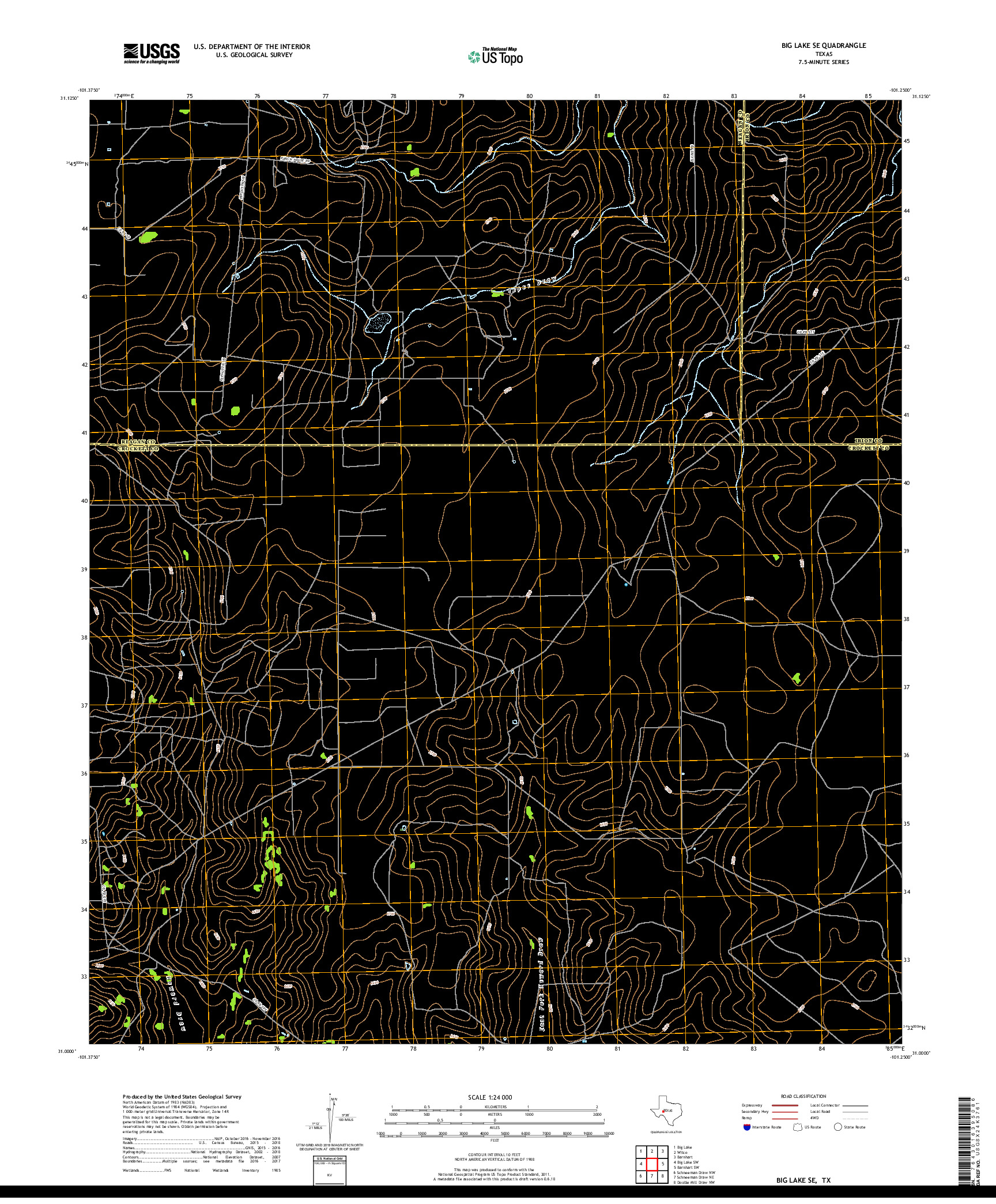 USGS US TOPO 7.5-MINUTE MAP FOR BIG LAKE SE, TX 2019