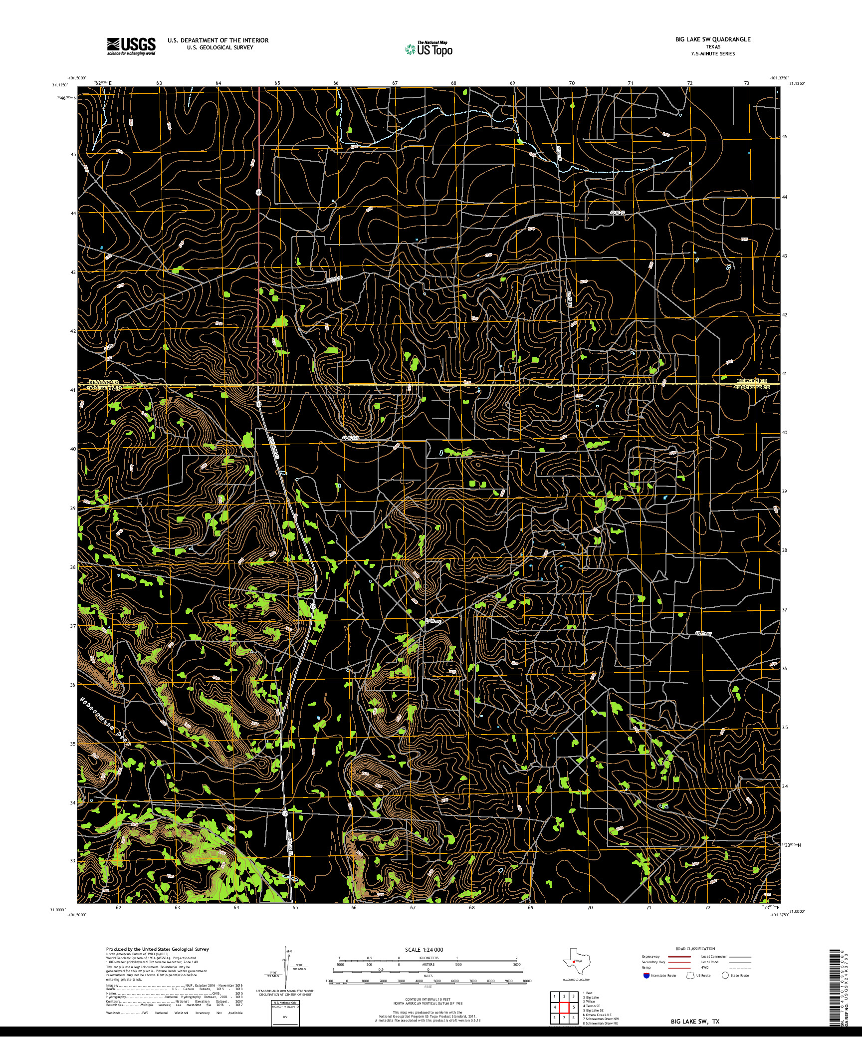 USGS US TOPO 7.5-MINUTE MAP FOR BIG LAKE SW, TX 2019