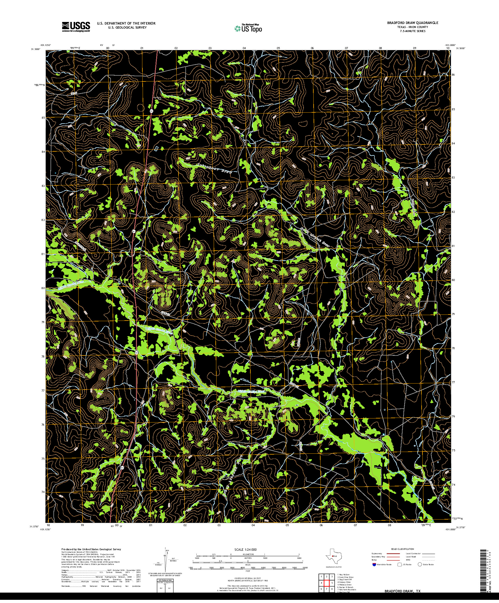 USGS US TOPO 7.5-MINUTE MAP FOR BRADFORD DRAW, TX 2019