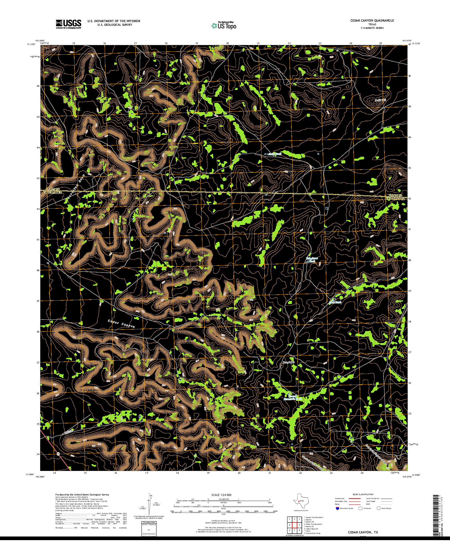 USGS US TOPO 7.5-MINUTE MAP FOR CEDAR CANYON, TX 2019