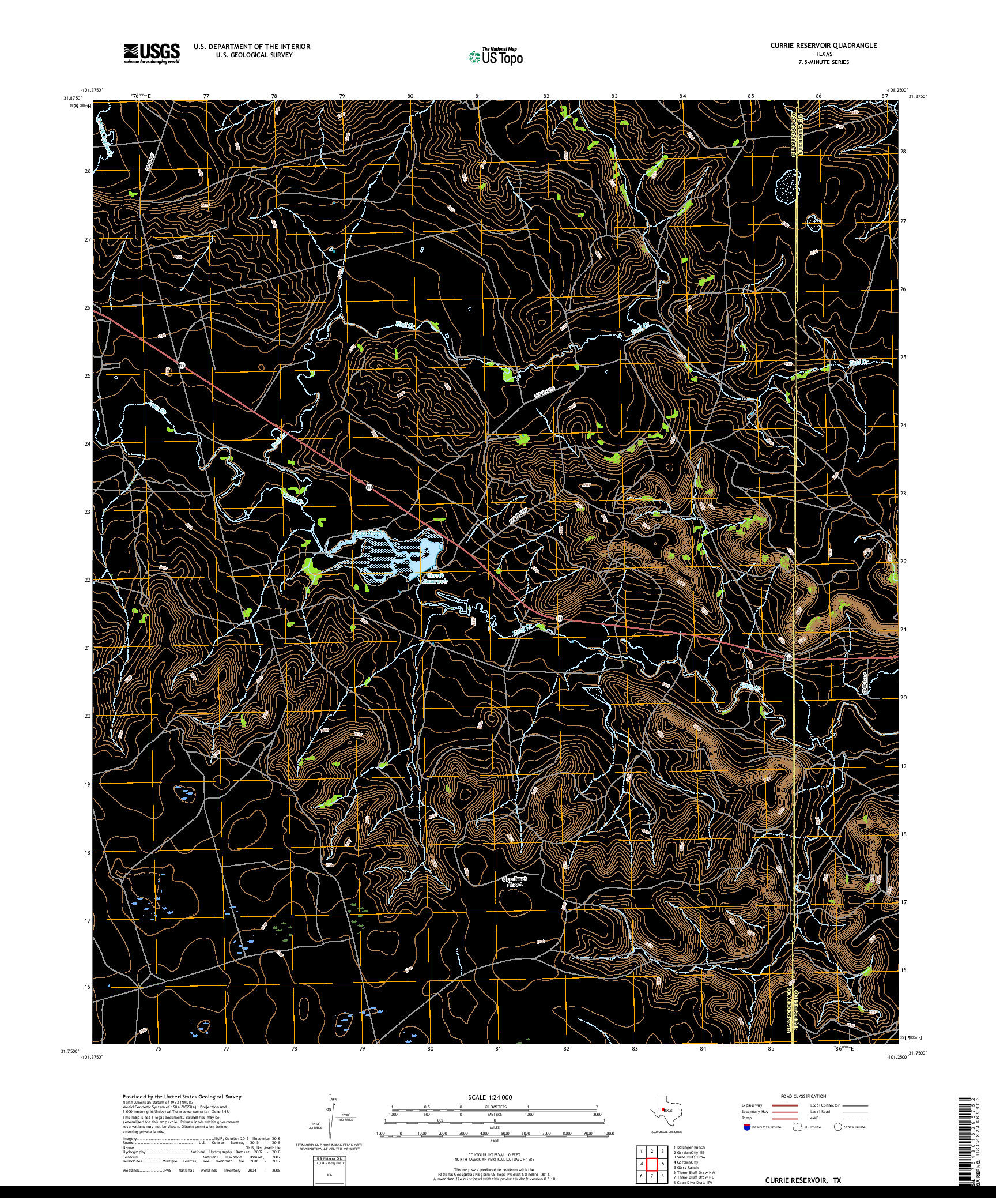 USGS US TOPO 7.5-MINUTE MAP FOR CURRIE RESERVOIR, TX 2019