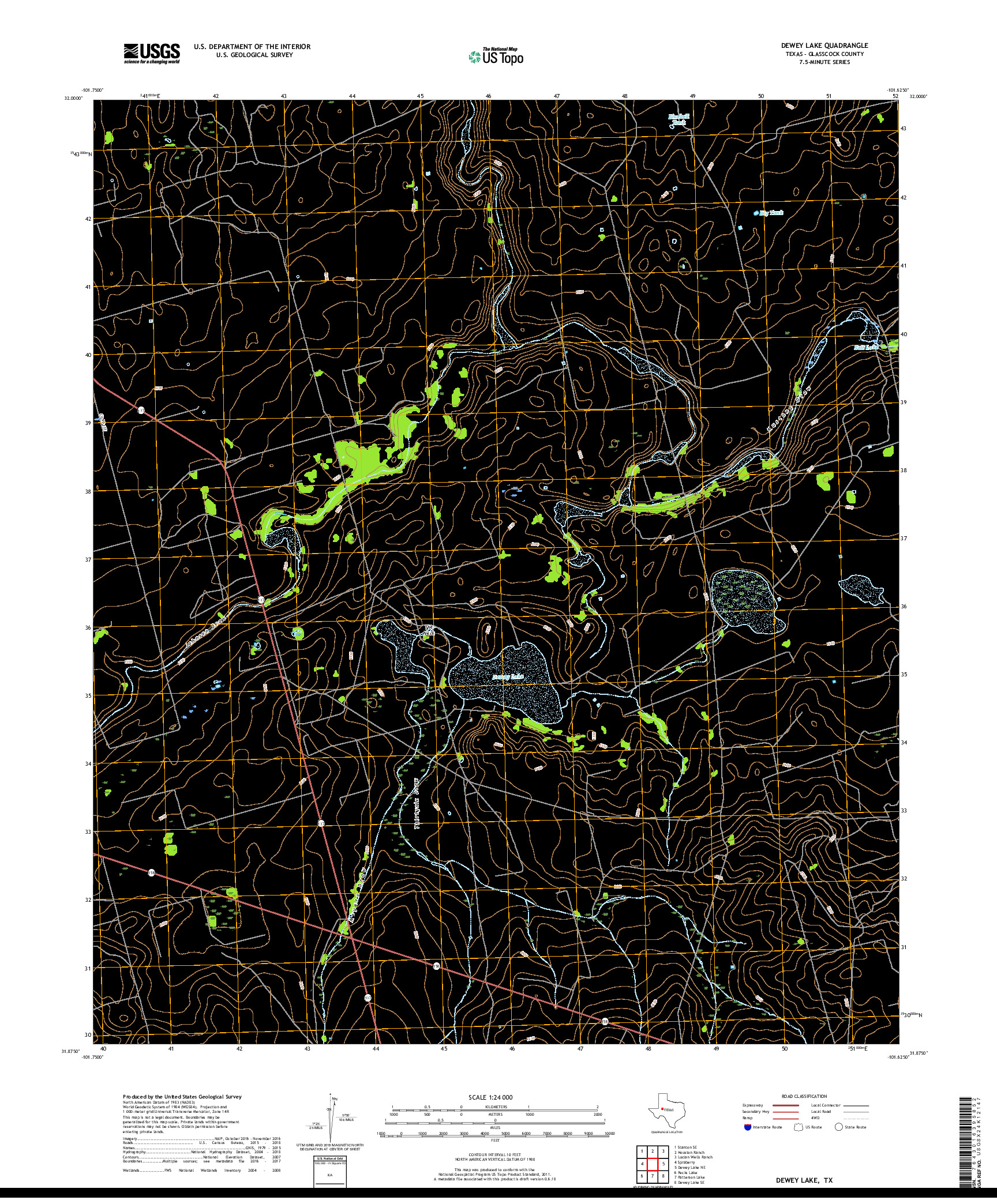 USGS US TOPO 7.5-MINUTE MAP FOR DEWEY LAKE, TX 2019