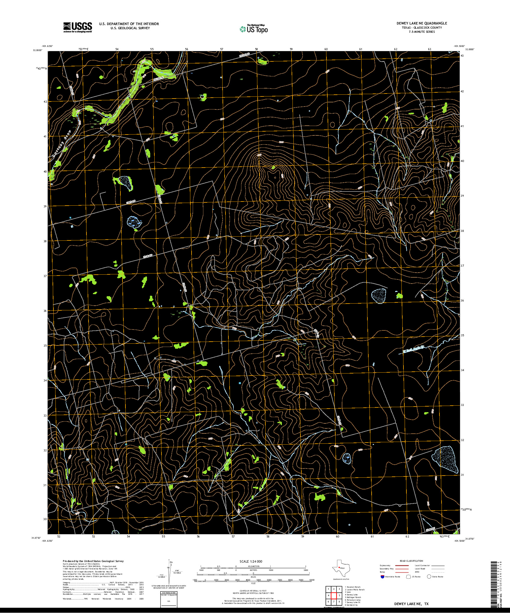 USGS US TOPO 7.5-MINUTE MAP FOR DEWEY LAKE NE, TX 2019